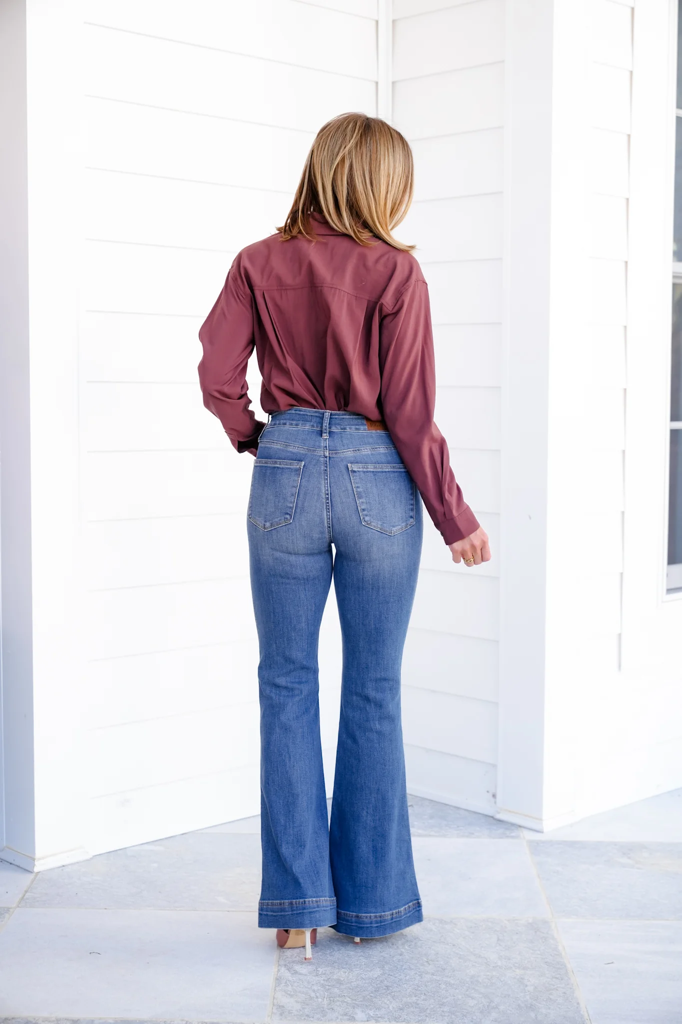 Judy Blue High Rise Medium Wash Tummy Control Flare Jeans with Double Button Waistband - Image 3