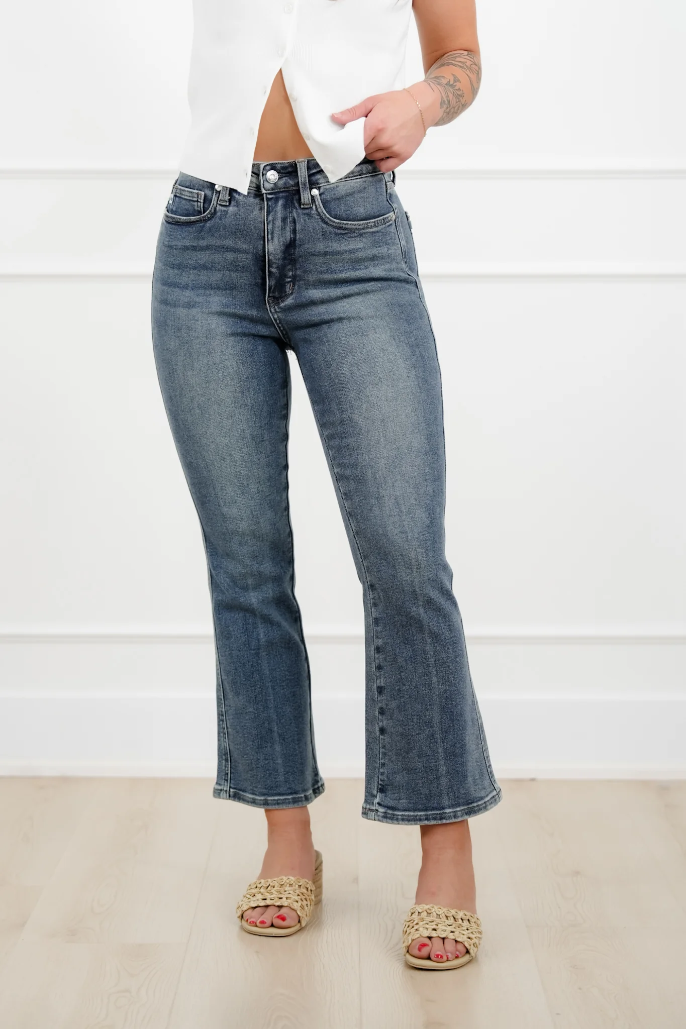 Judy Blue High Rise Medium Wash Tummy Control Kick Flare Jeans - Image 7