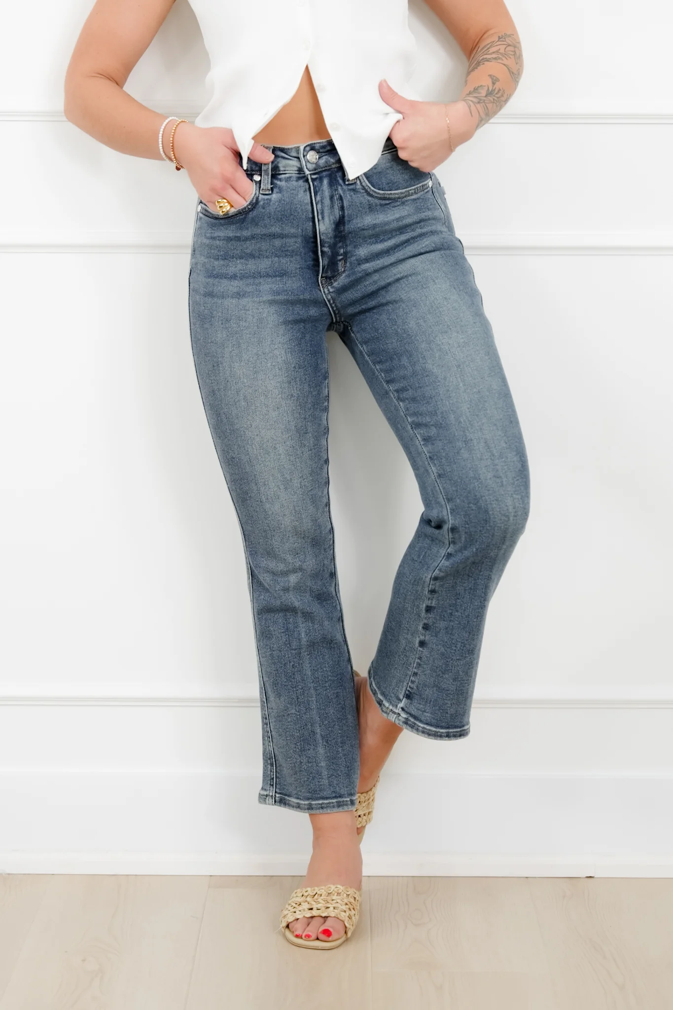 Judy Blue High Rise Medium Wash Tummy Control Kick Flare Jeans - Image 8