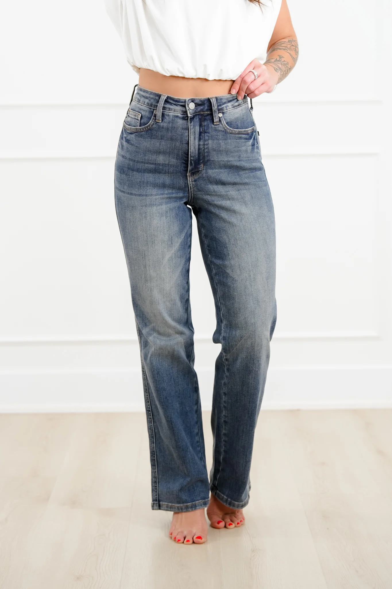 Judy Blue Keeping it Straight High Rise Medium Wash Tummy Control Straight Leg Jeans - Image 5