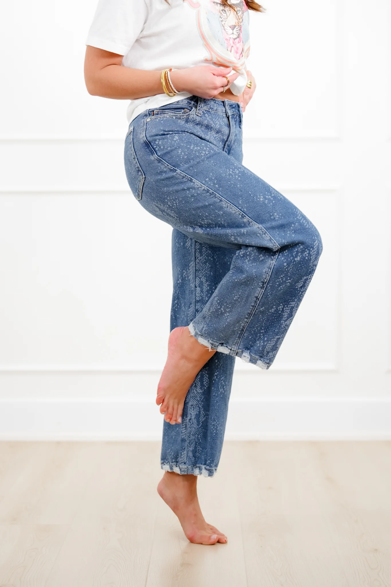 Judy Blue High Rise Snake Print Wide Leg Ankle Jeans - Image 6
