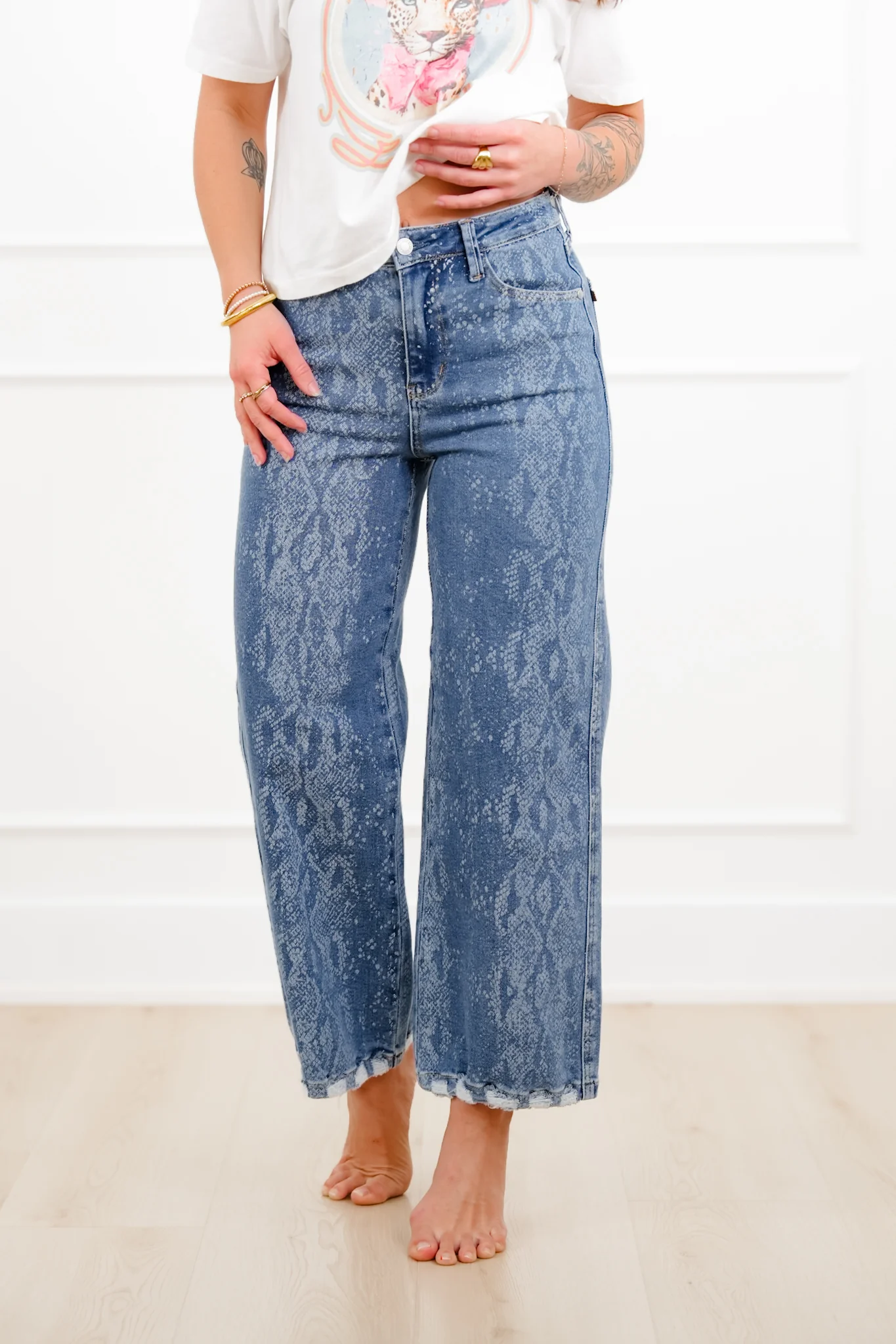 Judy Blue High Rise Snake Print Wide Leg Ankle Jeans - Image 7