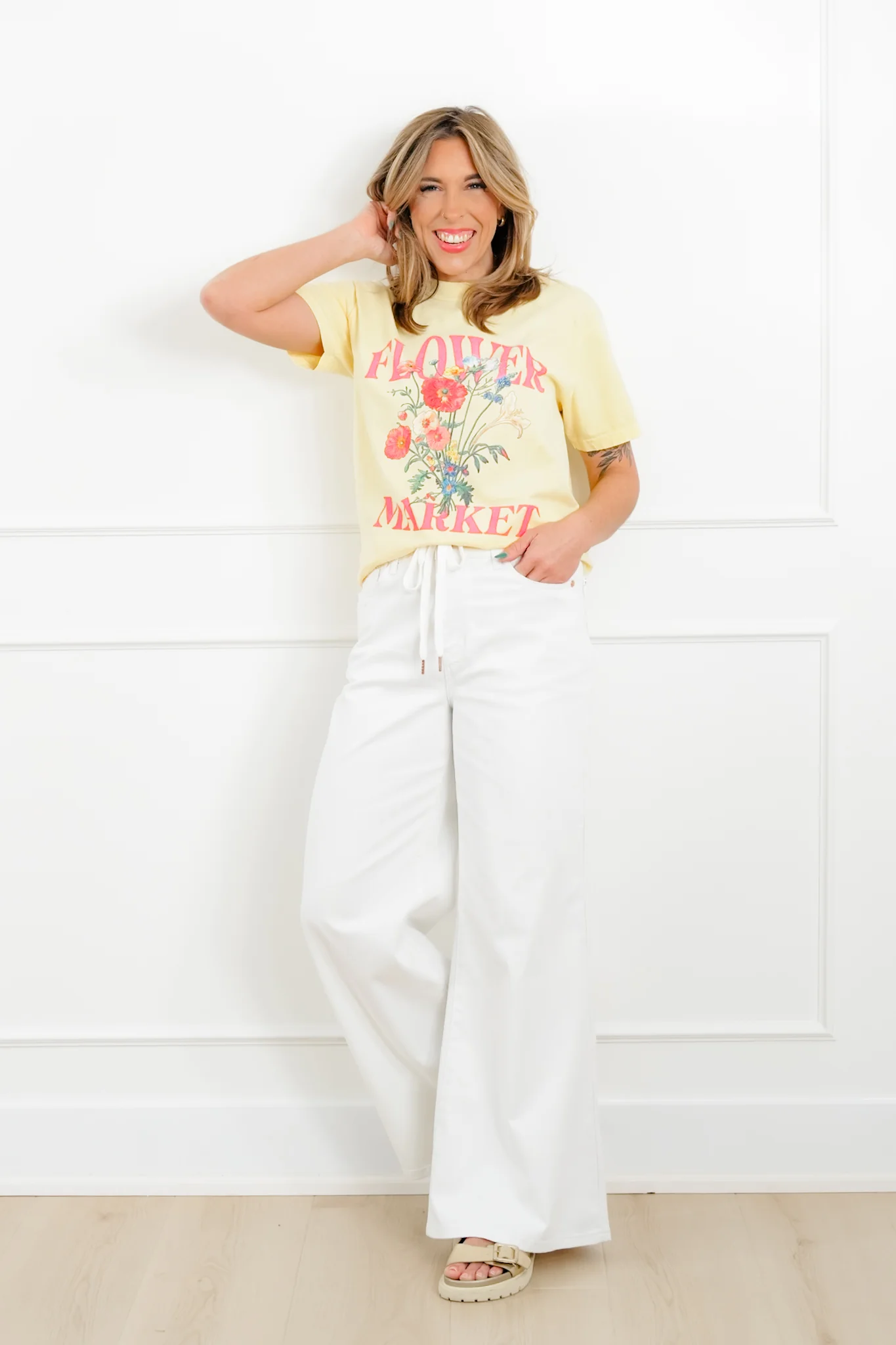 Judy Blue The Sunday Stroll High Rise Multiple Inseam White Featherweight Palazzo Jeans with Elastic Waistband - Image 11