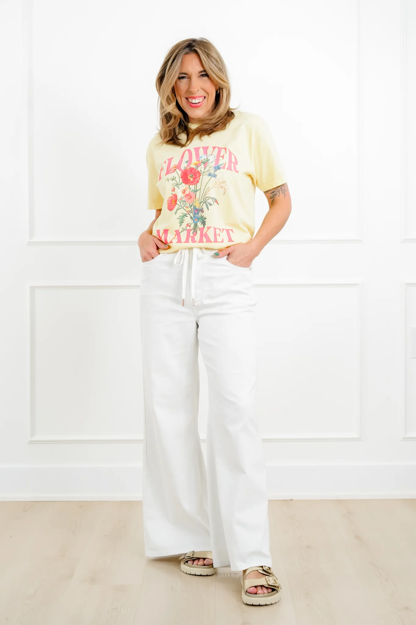 Judy Blue The Sunday Stroll High Rise Multiple Inseam White Featherweight Palazzo Jeans with Elastic Waistband - Image 6