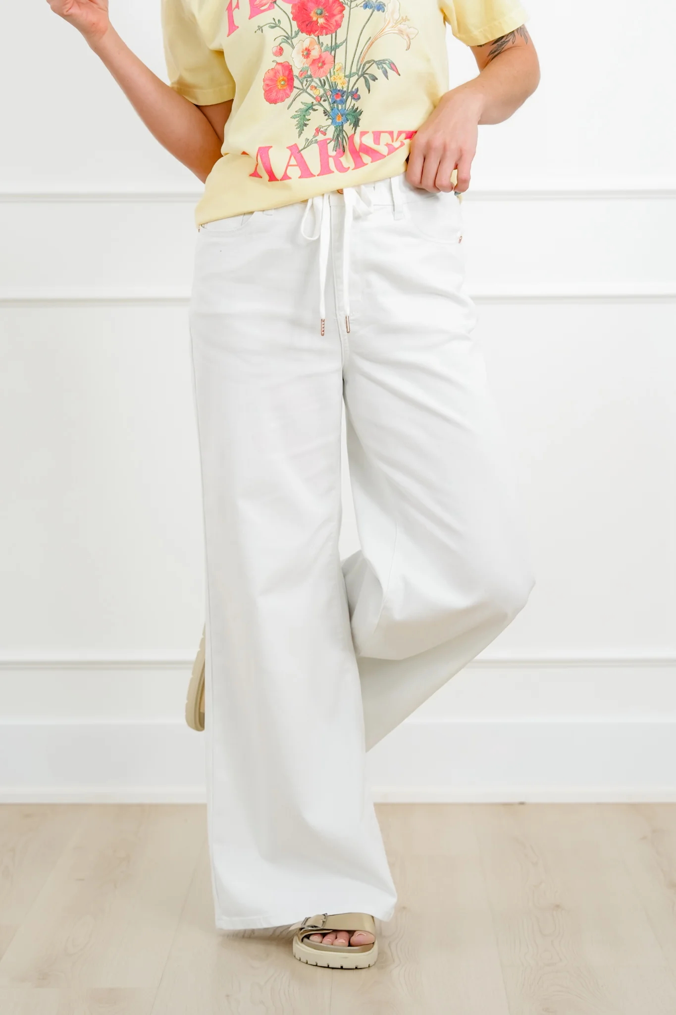 Judy Blue The Sunday Stroll High Rise Multiple Inseam White Featherweight Palazzo Jeans with Elastic Waistband - Image 8
