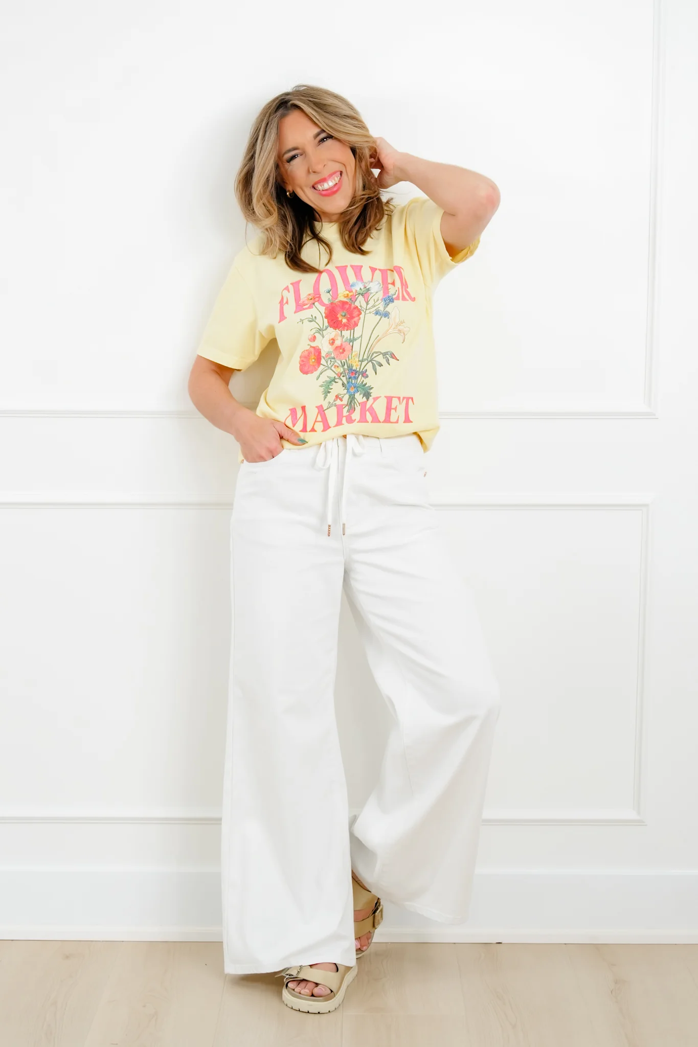 Judy Blue The Sunday Stroll High Rise Multiple Inseam White Featherweight Palazzo Jeans with Elastic Waistband - Image 9
