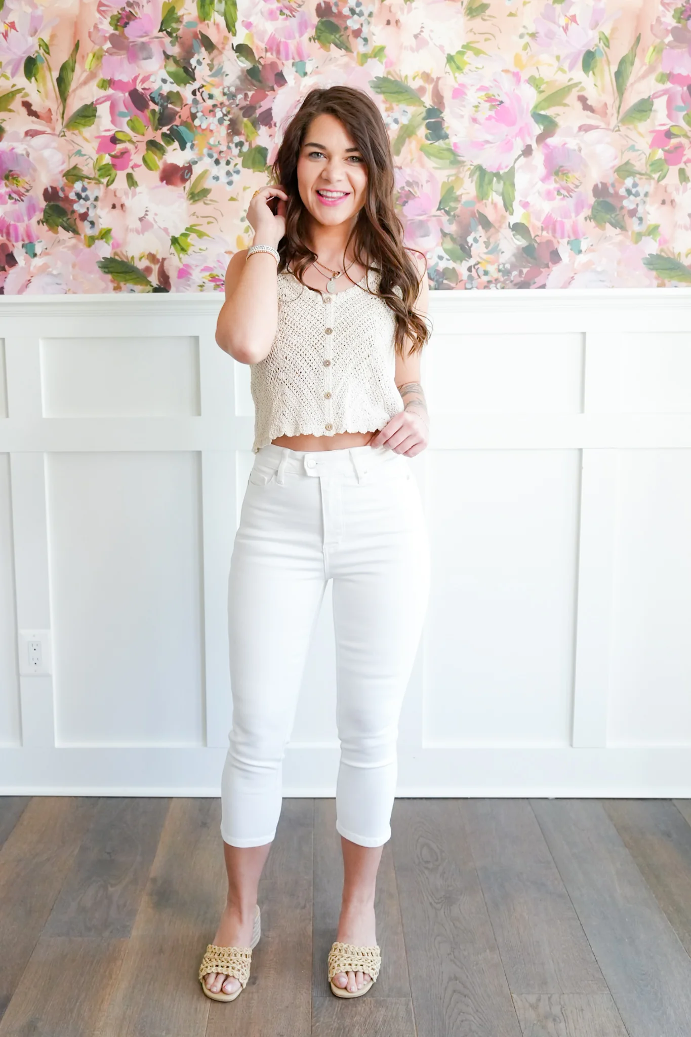 Judy Blue High Rise White Tummy Control Capri with Extended Waistband - Image 3