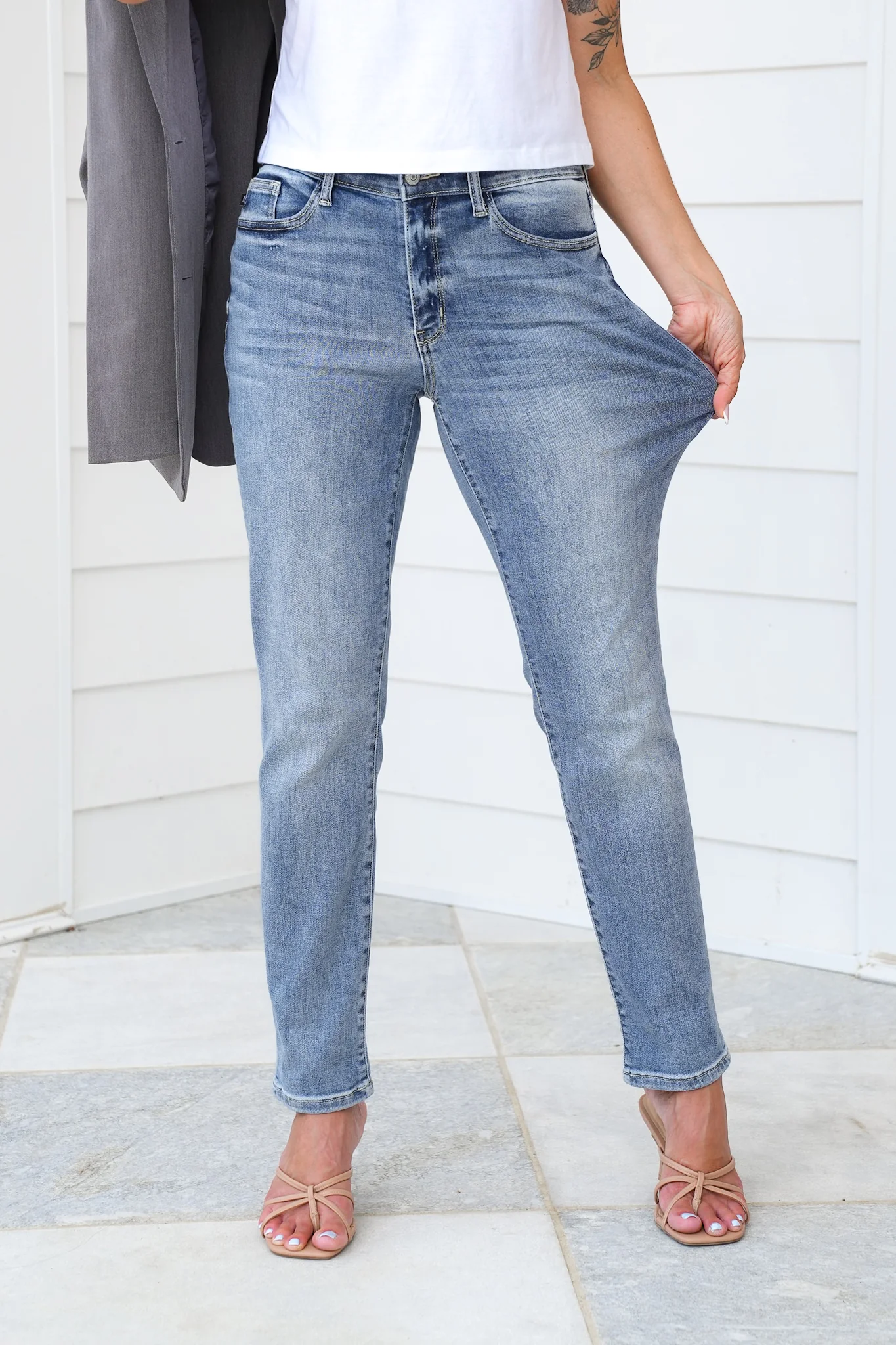 Judy Blue Work From Home Mid Rise Bleach Washed Boyfriends - Image 3