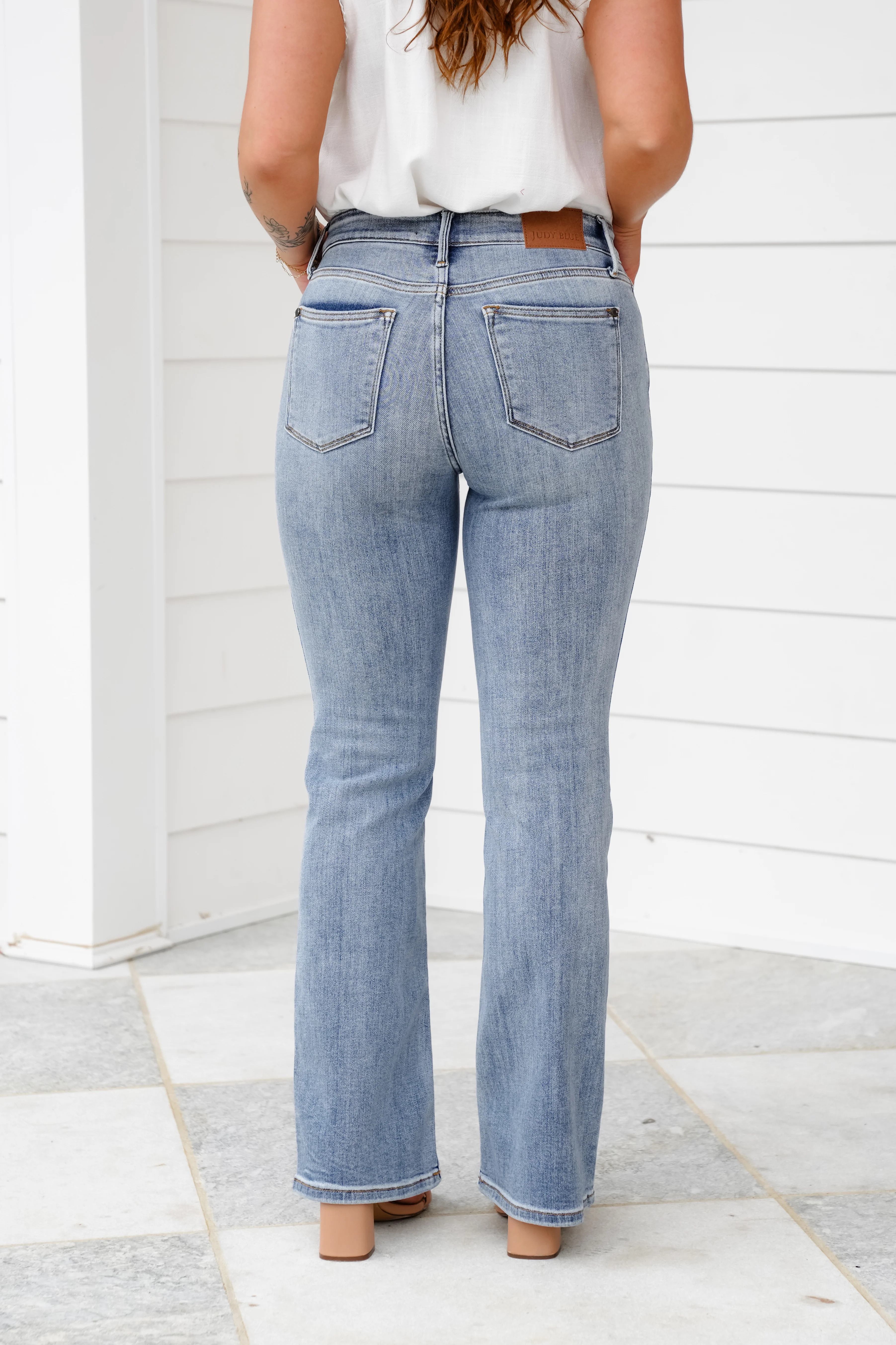 Restock! Judy Blue Dreaming About You Medium Wash Mid Rise Vintage Button-Fly Bootcut Jeans - Image 11
