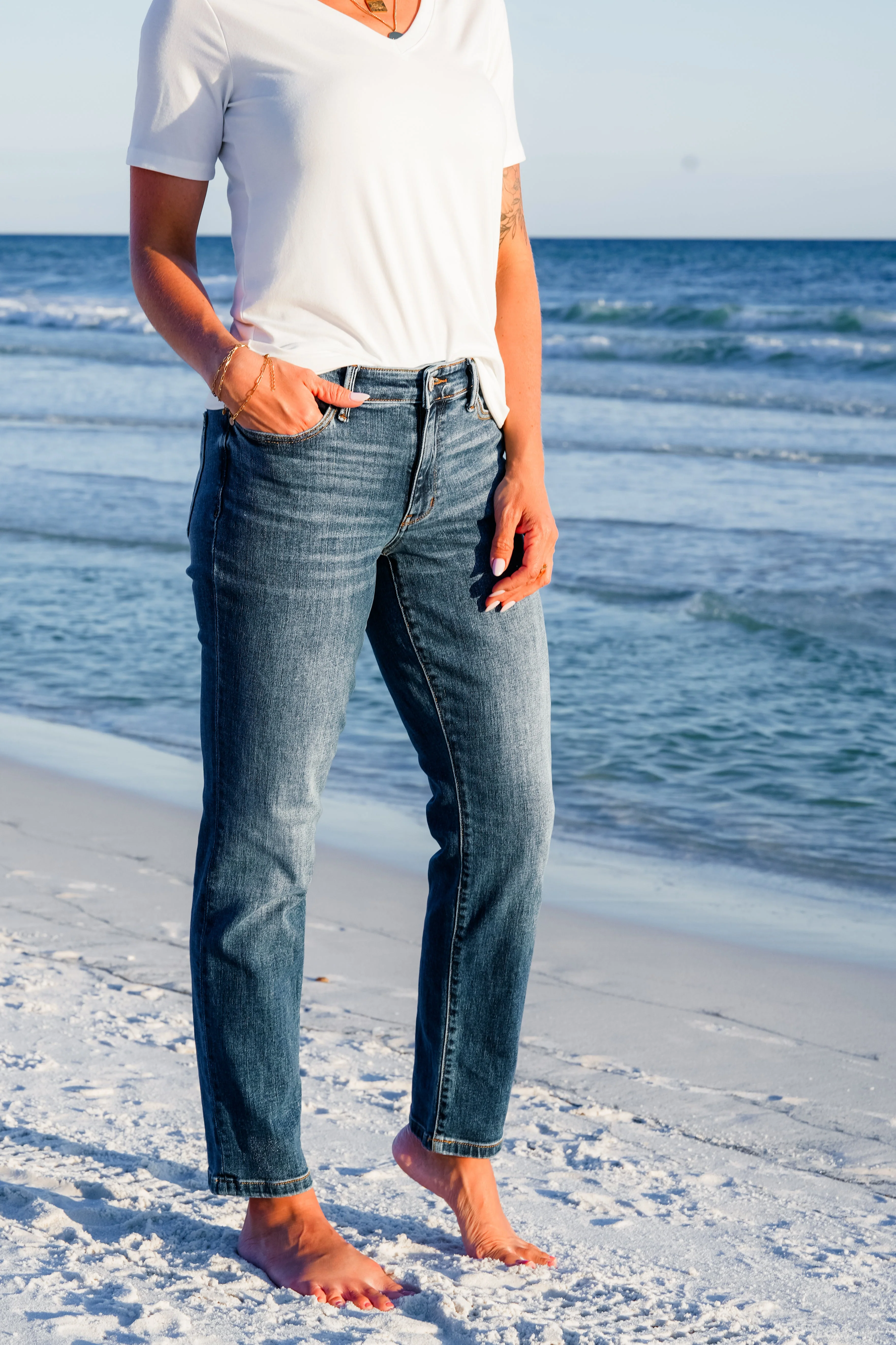 Restock! Judy Blue Mid Rise Dark Vintage Wash Non-Distressed Boyfriend - Image 3