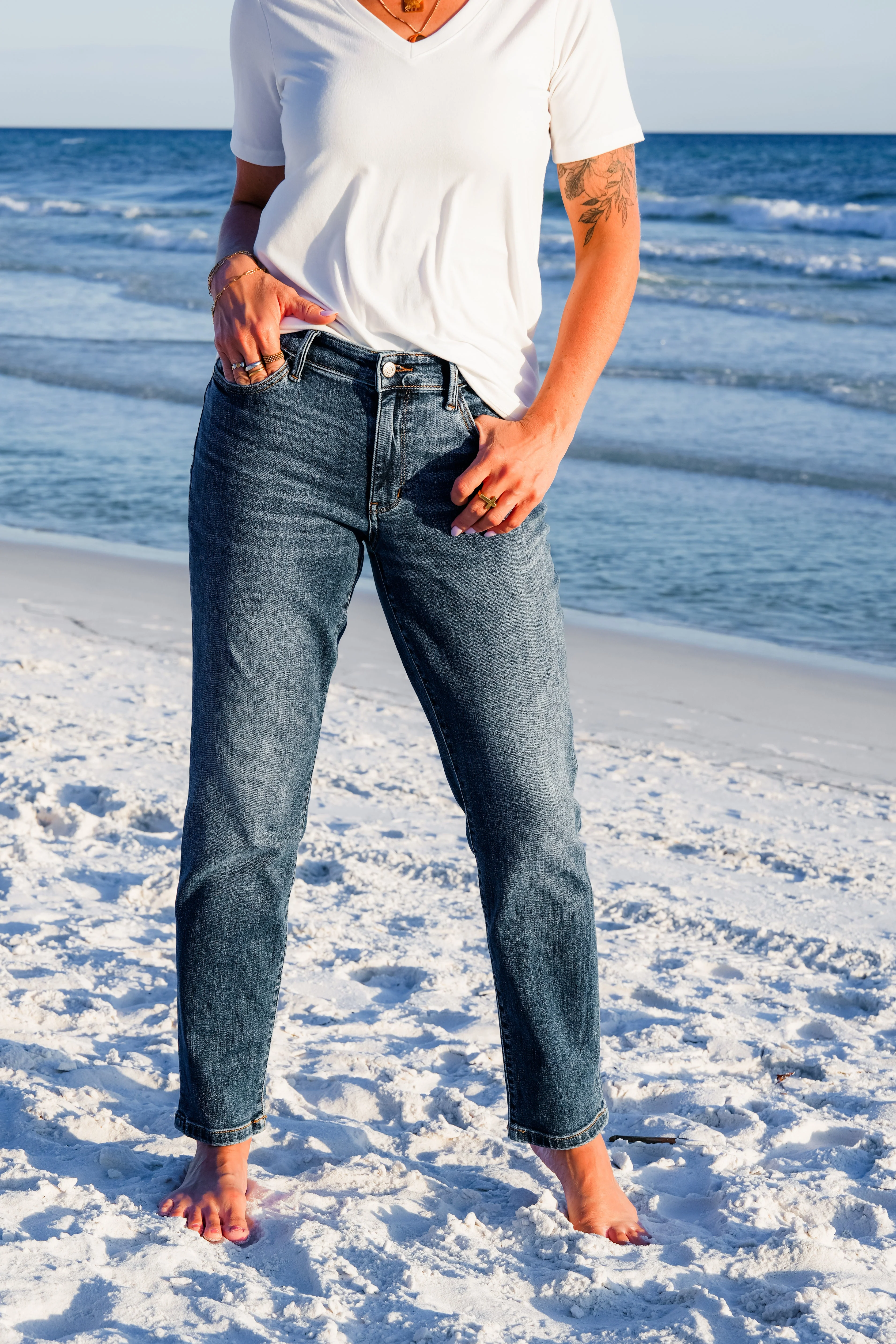 Restock! Judy Blue Mid Rise Dark Vintage Wash Non-Distressed Boyfriend - Image 6
