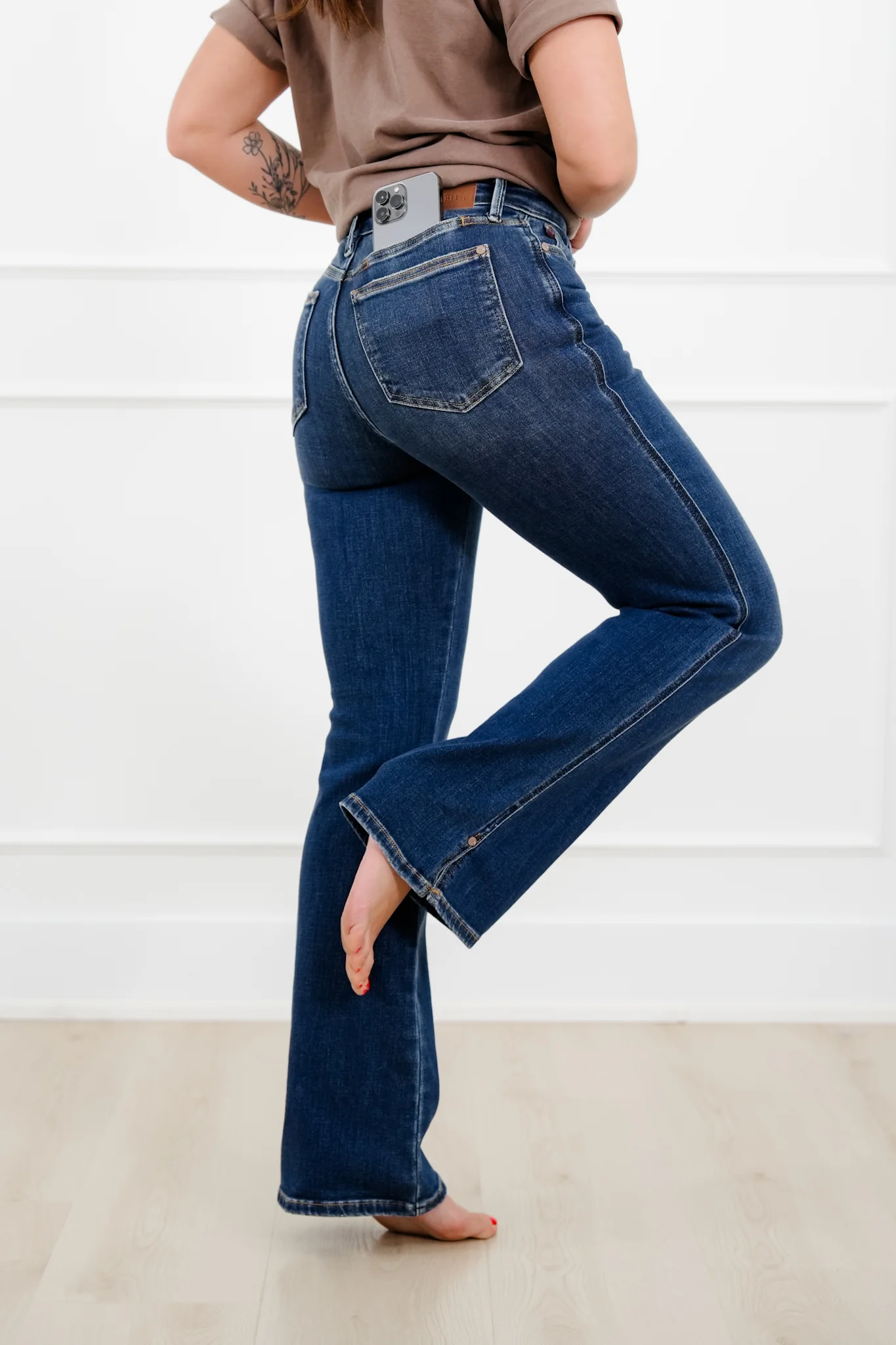 Judy Blue Mid Rise Dark Wash Bootcut Jeans with Slit and Cell Phone Pocket - Image 10