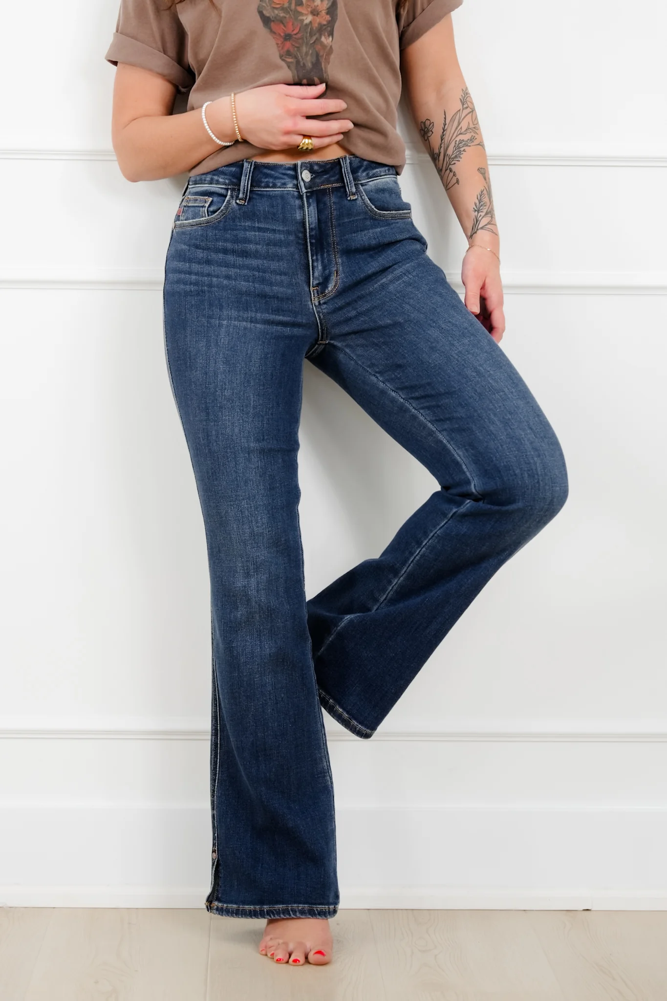 Judy Blue Mid Rise Dark Wash Bootcut Jeans with Slit and Cell Phone Pocket - Image 6