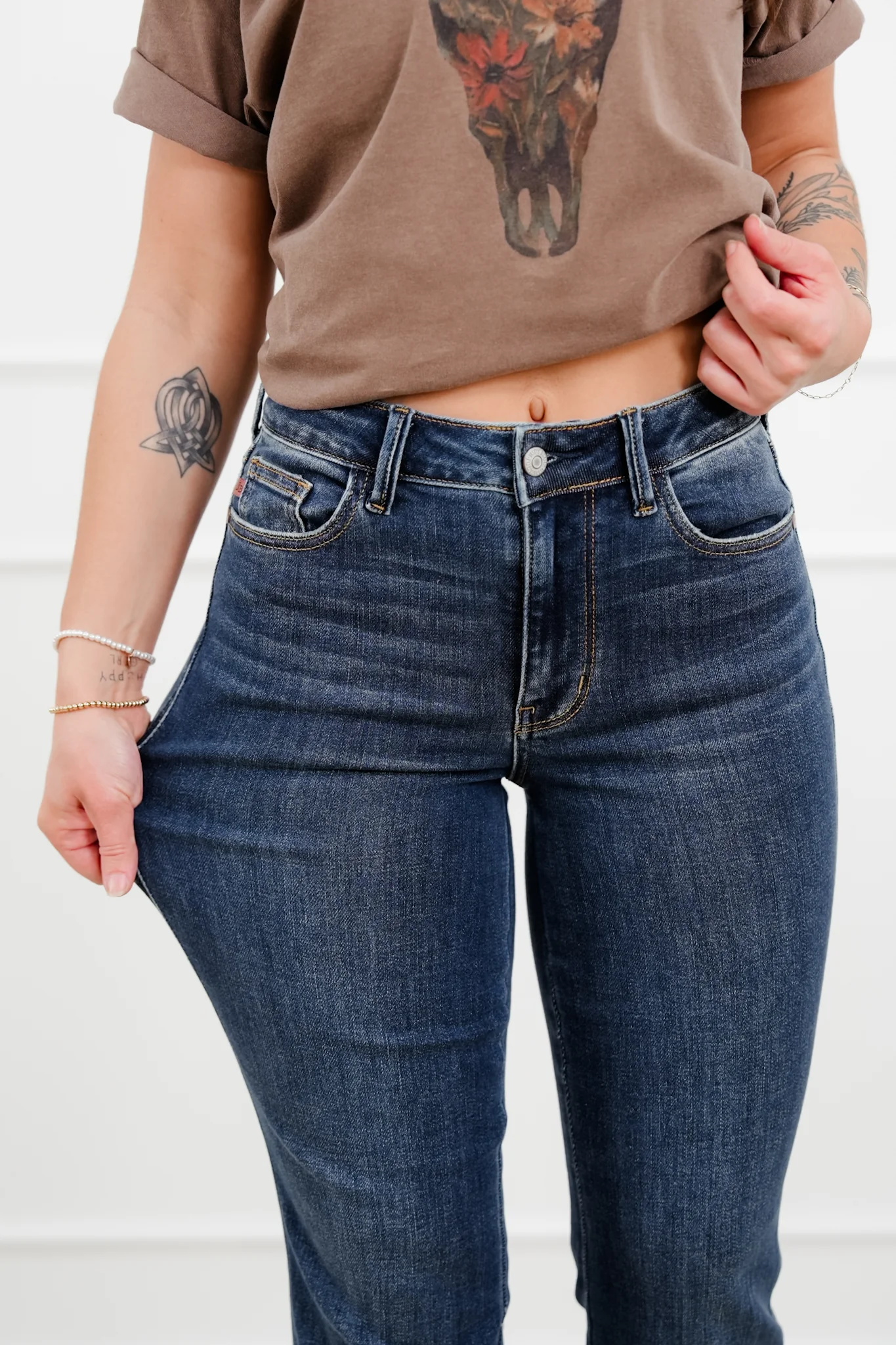 Judy Blue Mid Rise Dark Wash Bootcut Jeans with Slit and Cell Phone Pocket - Image 9