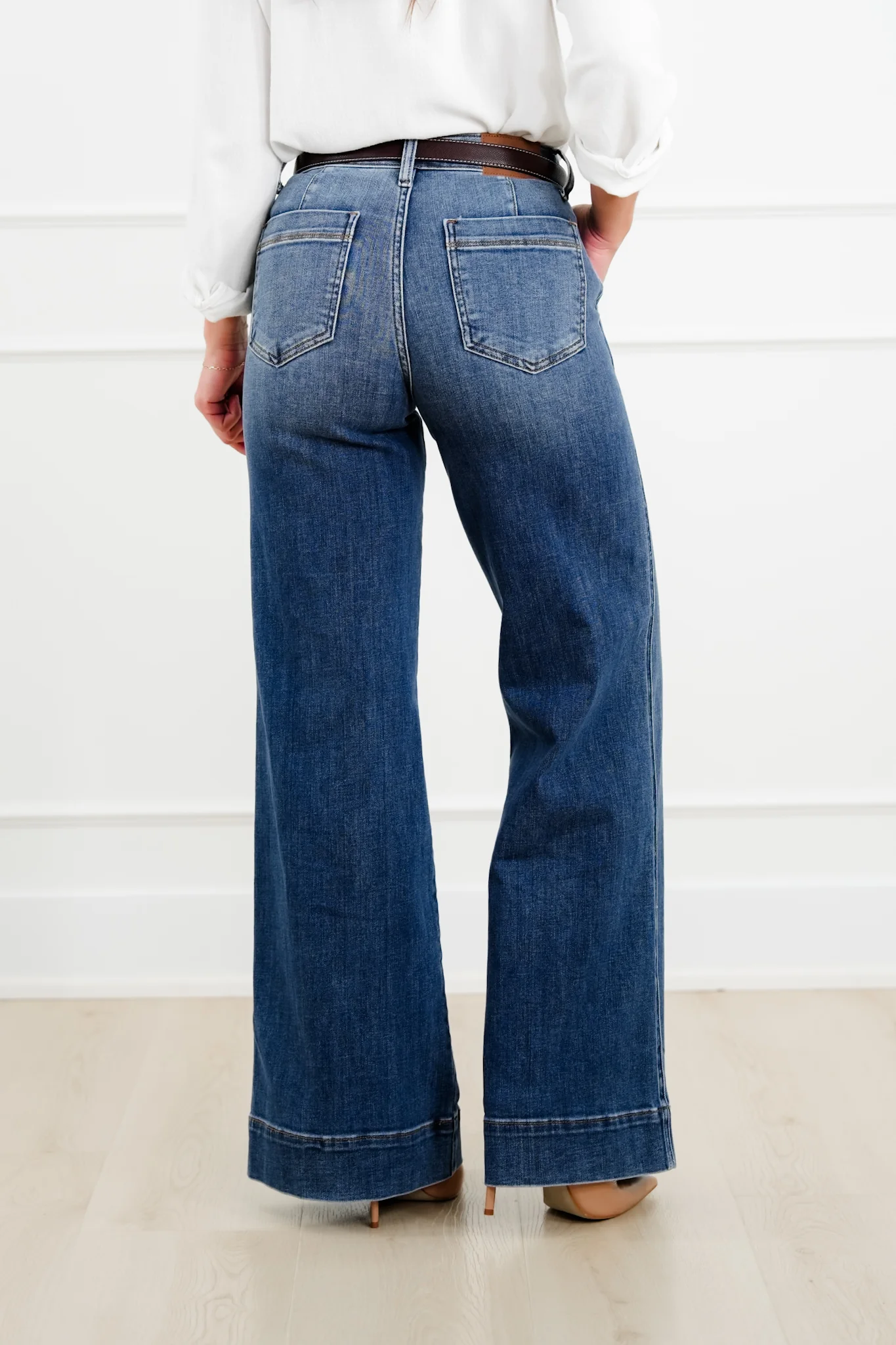 Judy Blue The Rory Petite/Reg Mid Rise Dark Wash Retro Wide Leg Trouser Jeans - Image 13