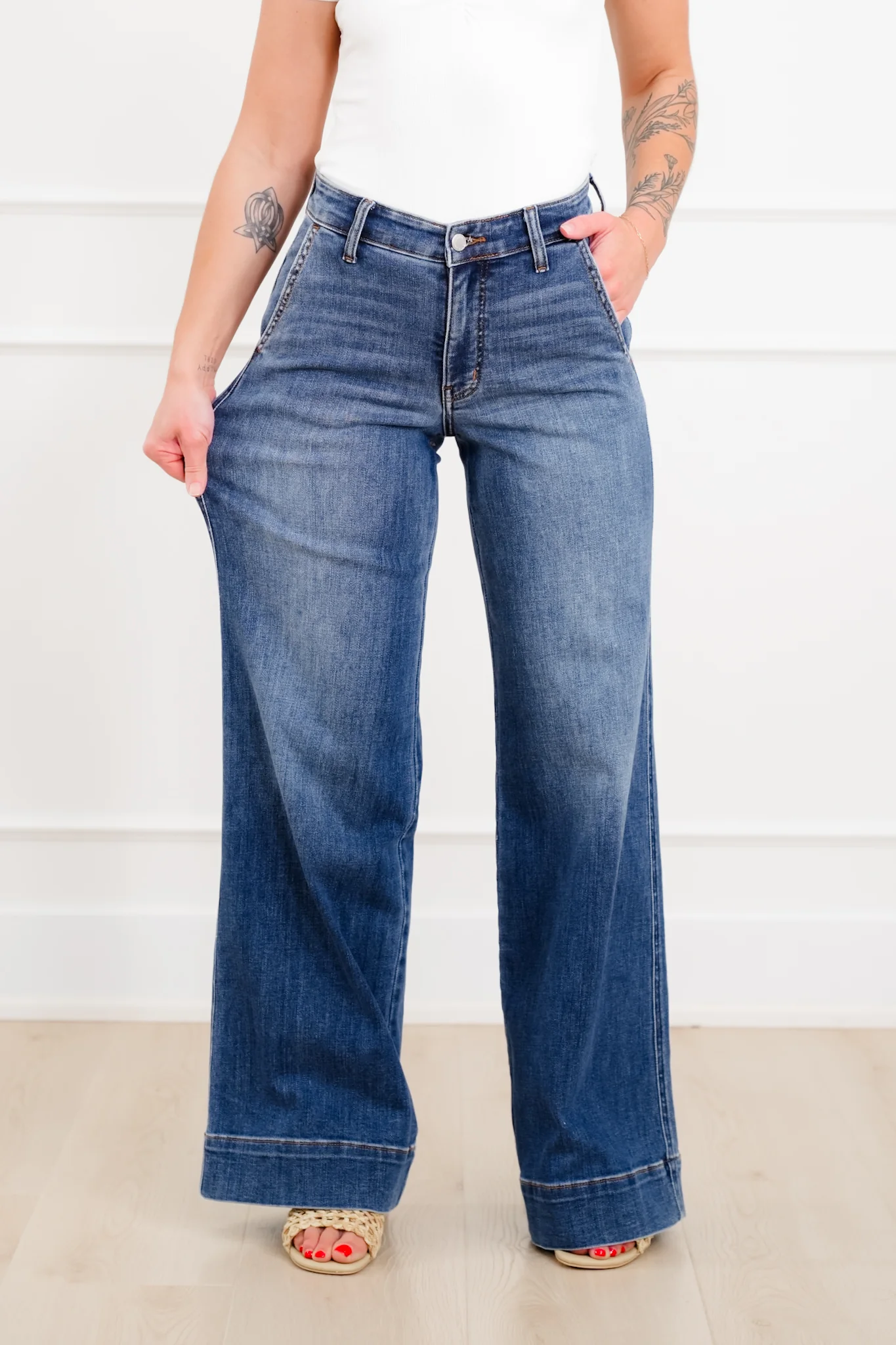 Judy Blue The Rory Petite/Reg Mid Rise Dark Wash Retro Wide Leg Trouser Jeans - Image 8
