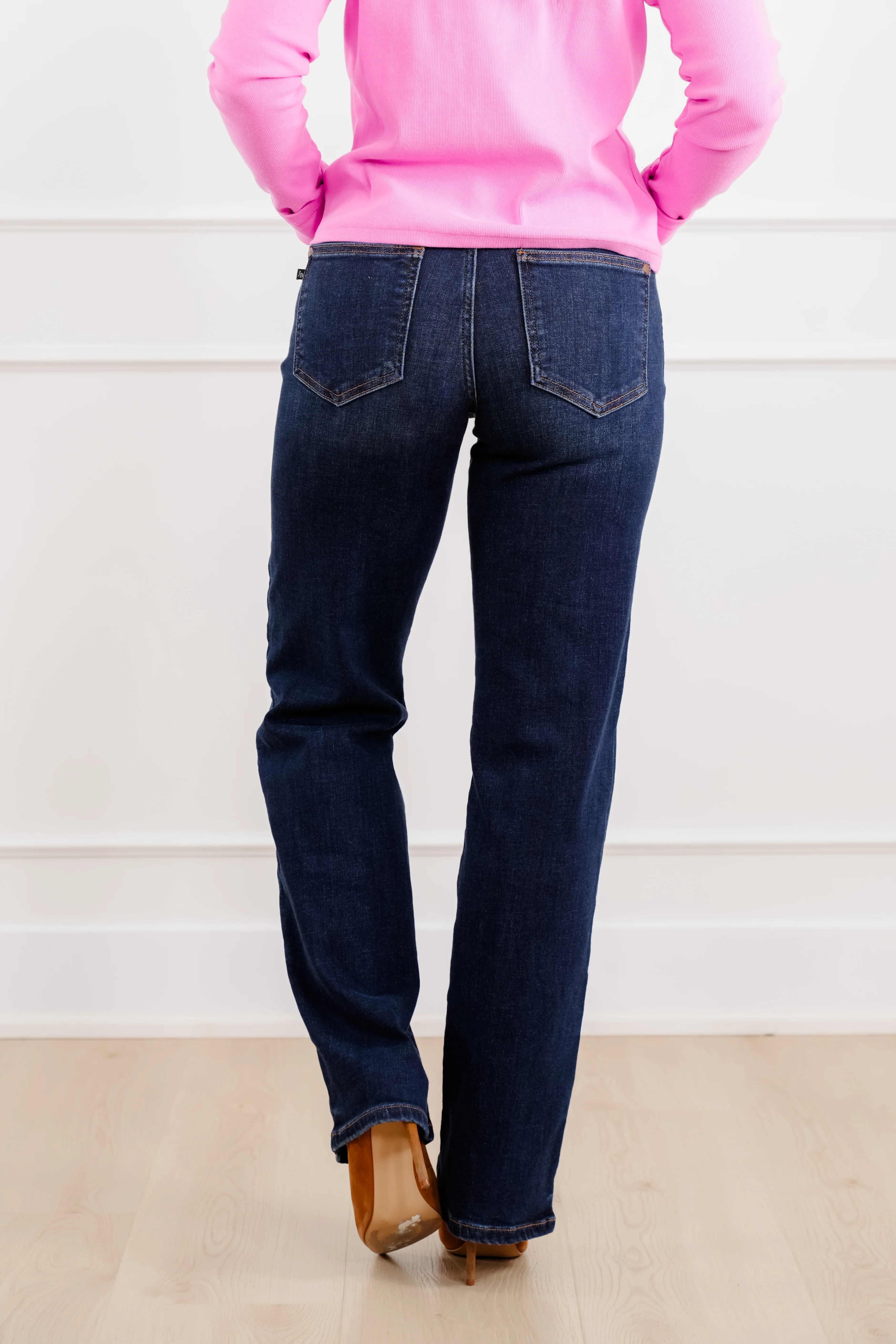 Judy Blue Multi Inseam Mid Rise Dark Wash Straight Leg Jeans - Image 3