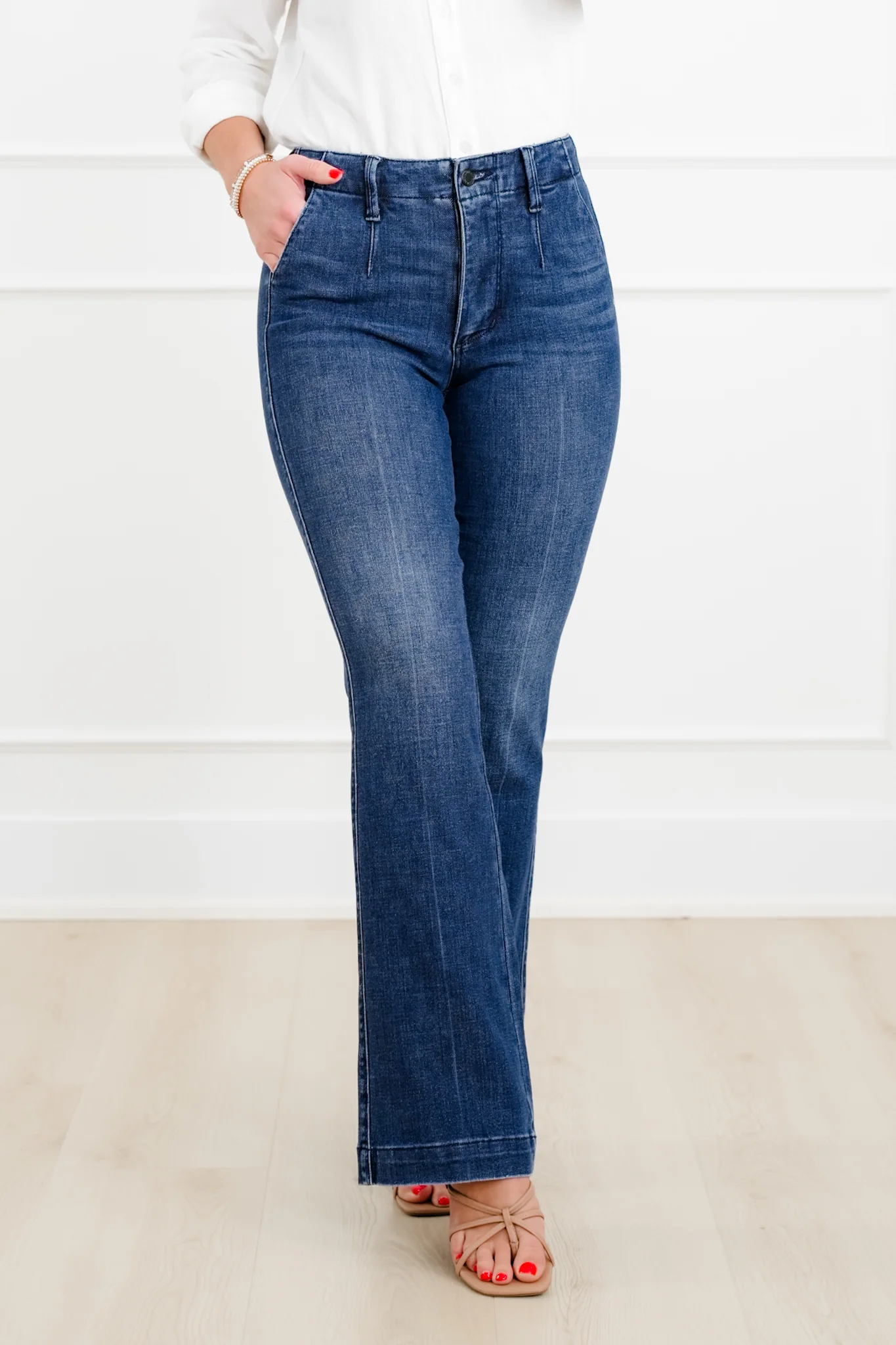 Judy Blue The Sutton Mid Rise Dark Wash Tummy Control Bootcut Trouser Jeans - Image 13