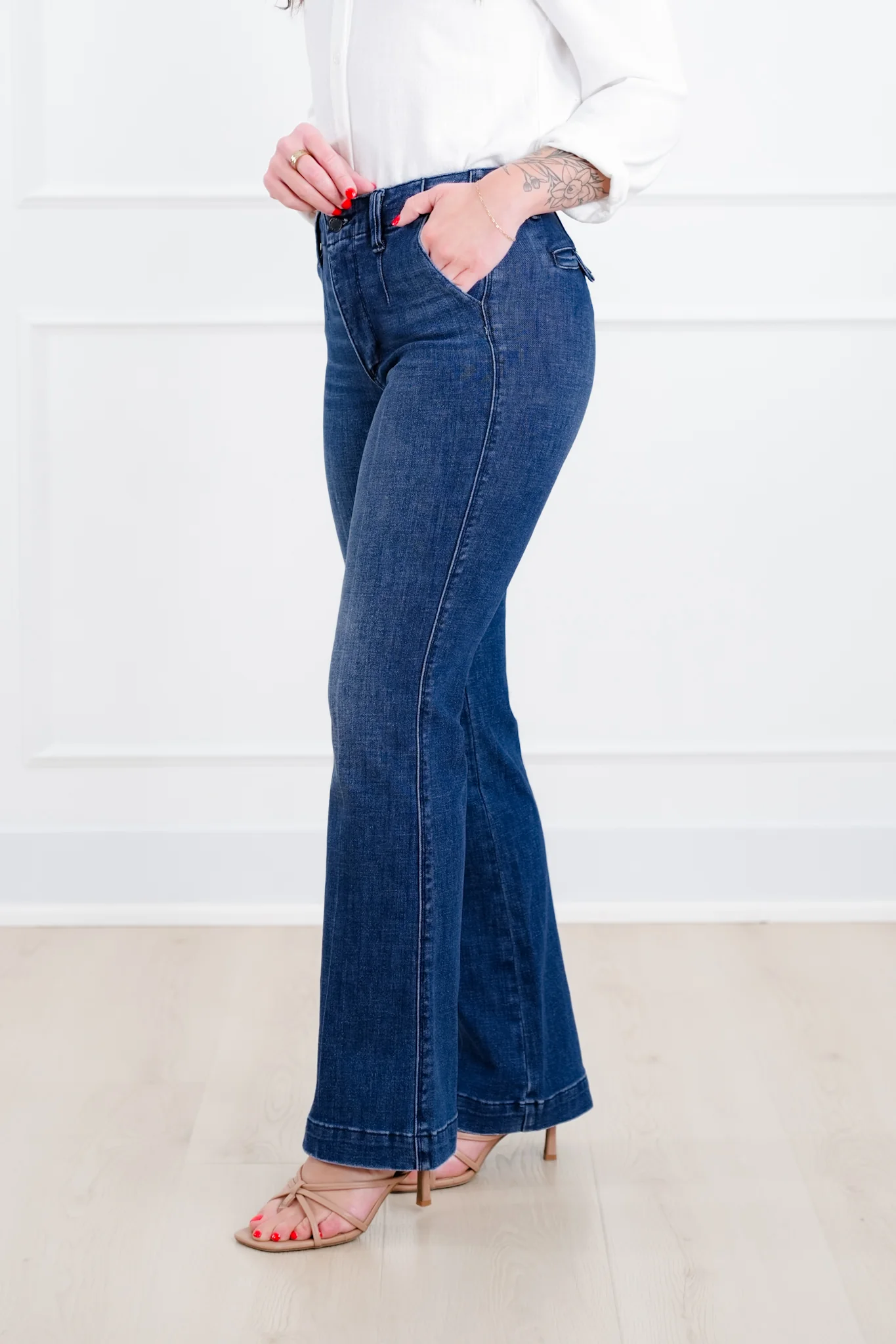 Judy Blue The Sutton Mid Rise Dark Wash Tummy Control Bootcut Trouser Jeans - Image 14