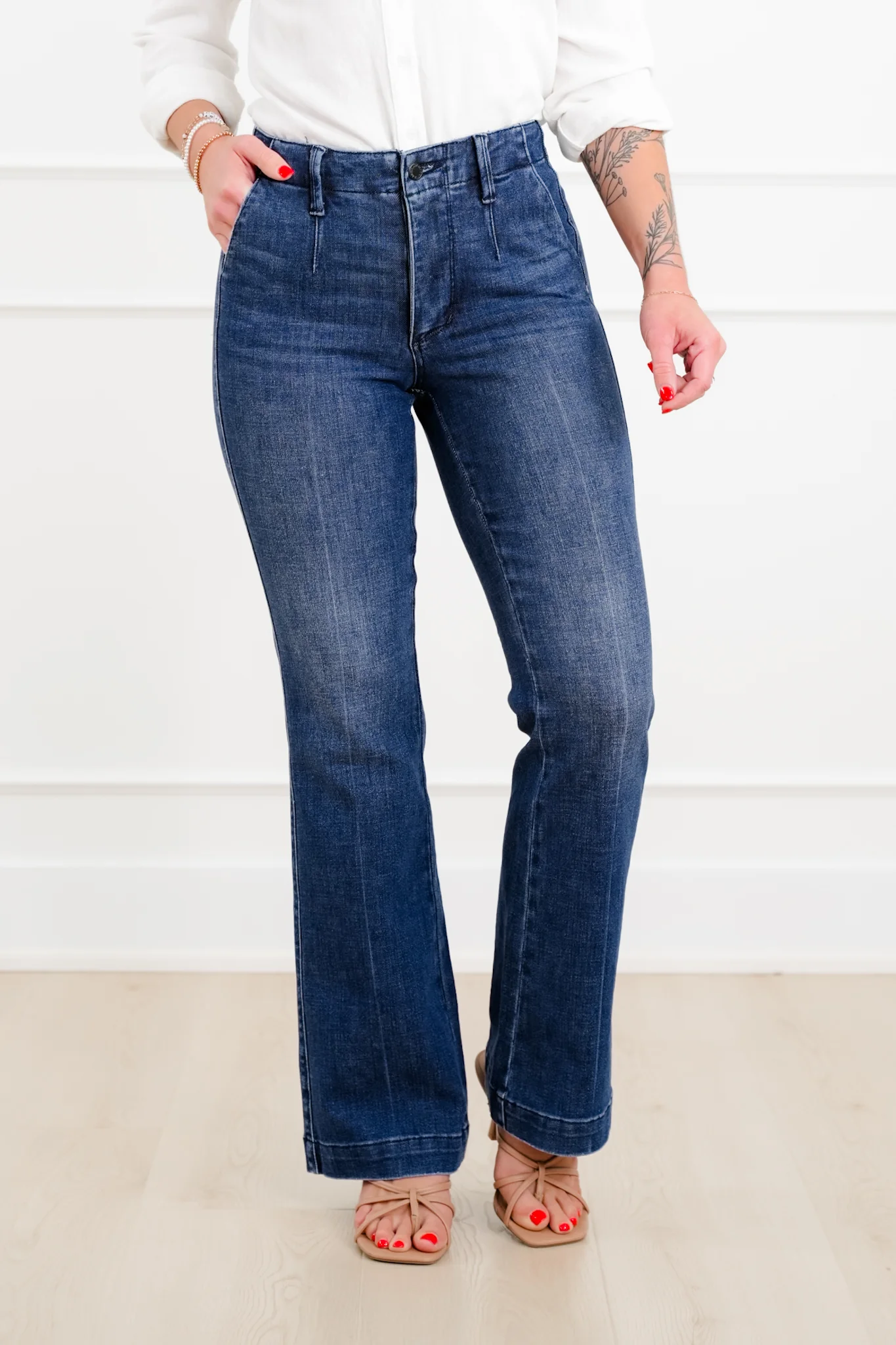 Judy Blue The Sutton Mid Rise Dark Wash Tummy Control Bootcut Trouser Jeans - Image 15