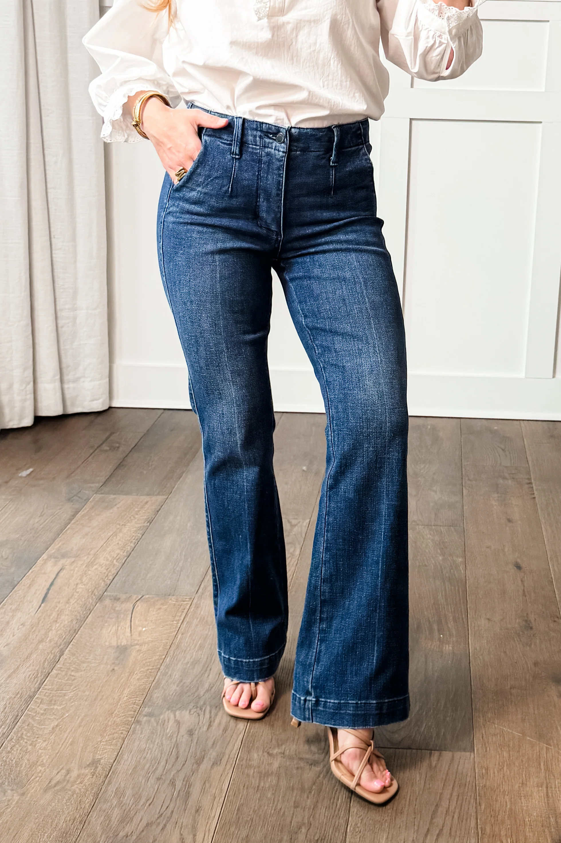 Judy Blue The Sutton Mid Rise Dark Wash Tummy Control Bootcut Trouser Jeans - Image 6