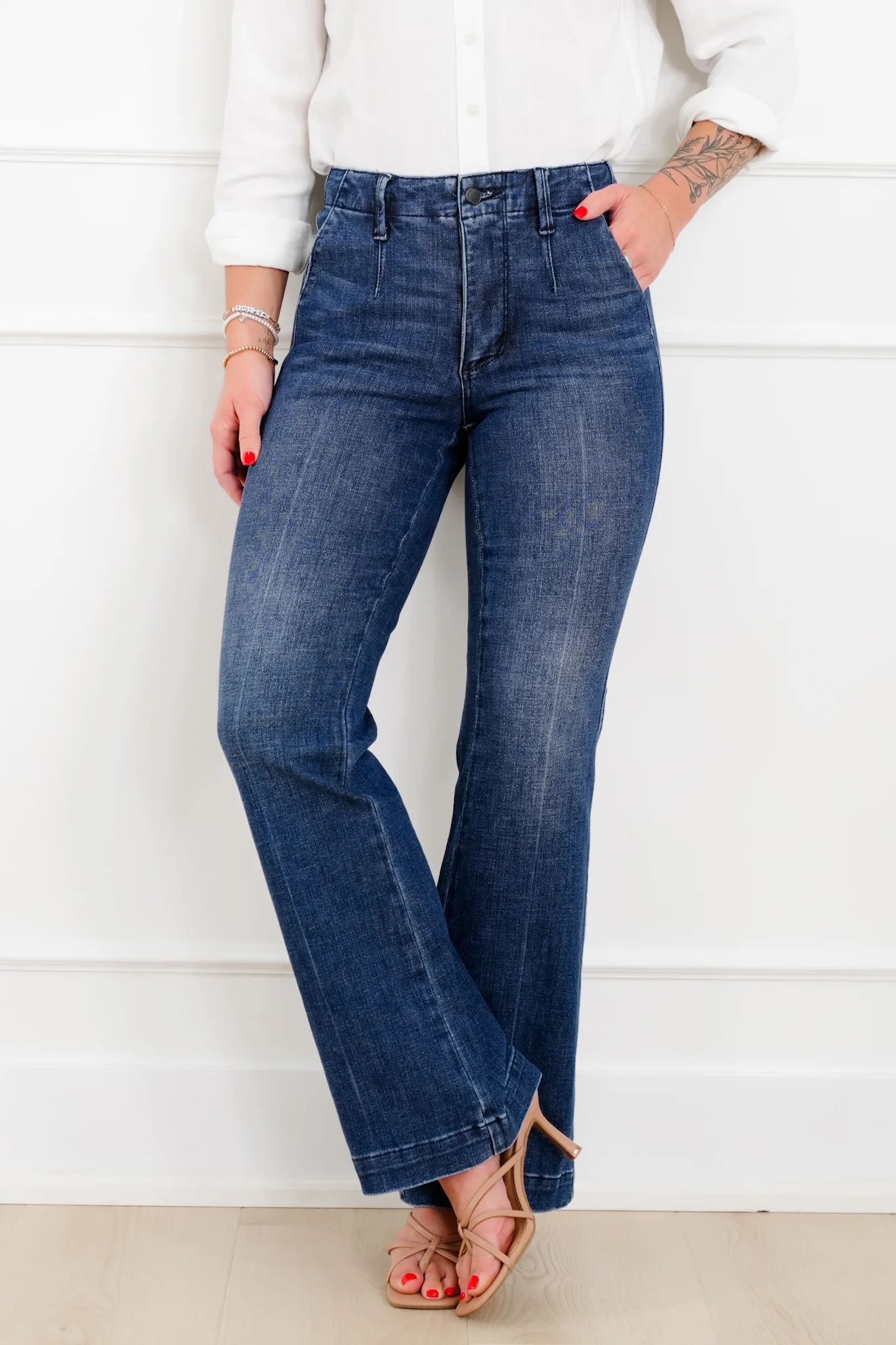 Judy Blue The Sutton Mid Rise Dark Wash Tummy Control Bootcut Trouser Jeans - Image 8