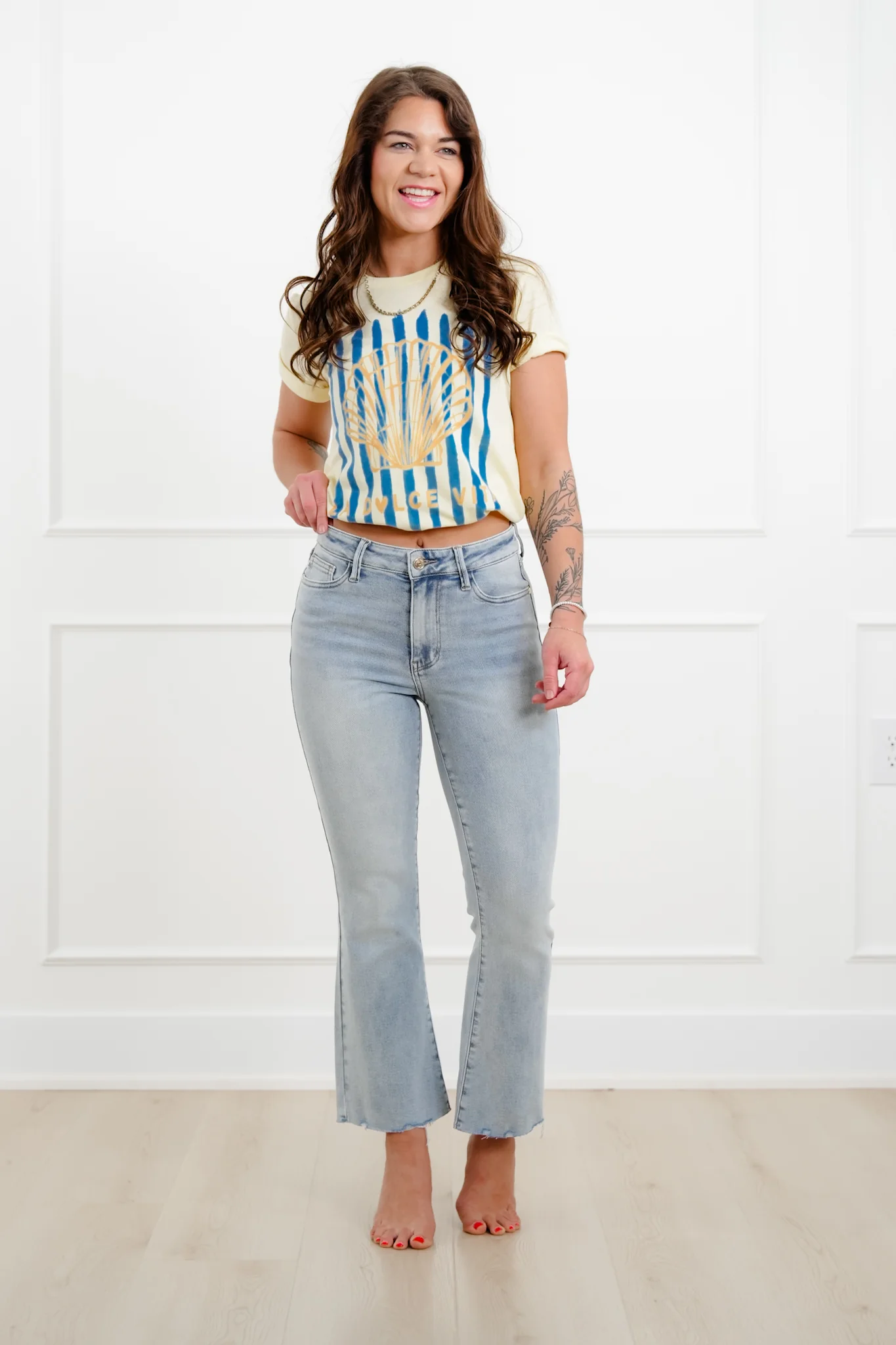 Judy Blue Mid Rise Light Wash Kick flare with Raw Hem - Image 6