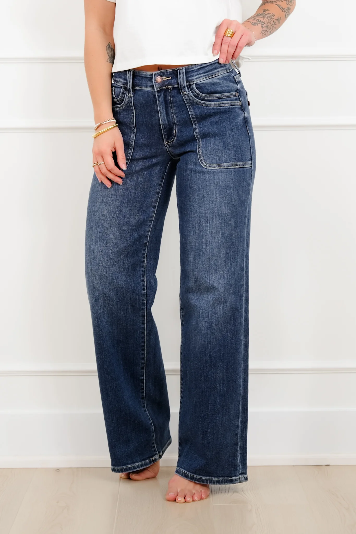 Judy Blue The Zoe Mid Rise Medium Wash 90's Straight Leg Jeans with Double Front Patch Pockets - Image 5