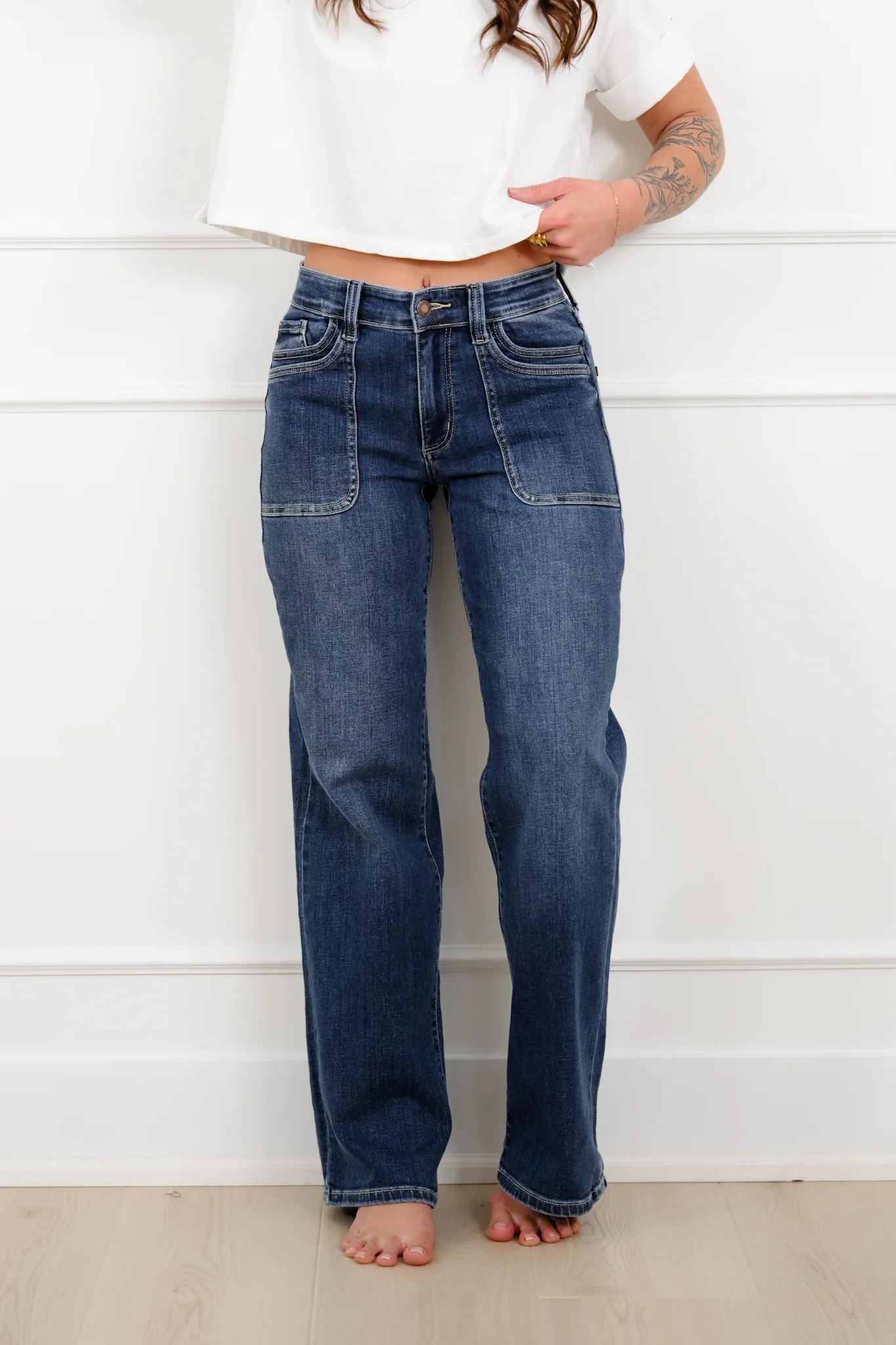 Judy Blue The Zoe Mid Rise Medium Wash 90's Straight Leg Jeans with Double Front Patch Pockets - Image 7