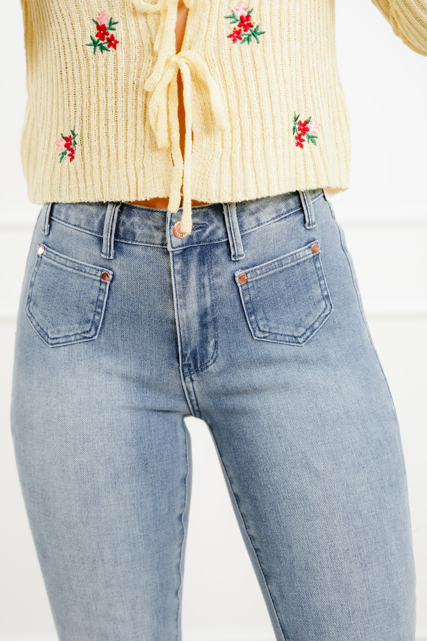 Judy Blue Sunday Stroll Mid Rise Medium Wash Bootcut Jeans with Front Patch Pockets - Image 7