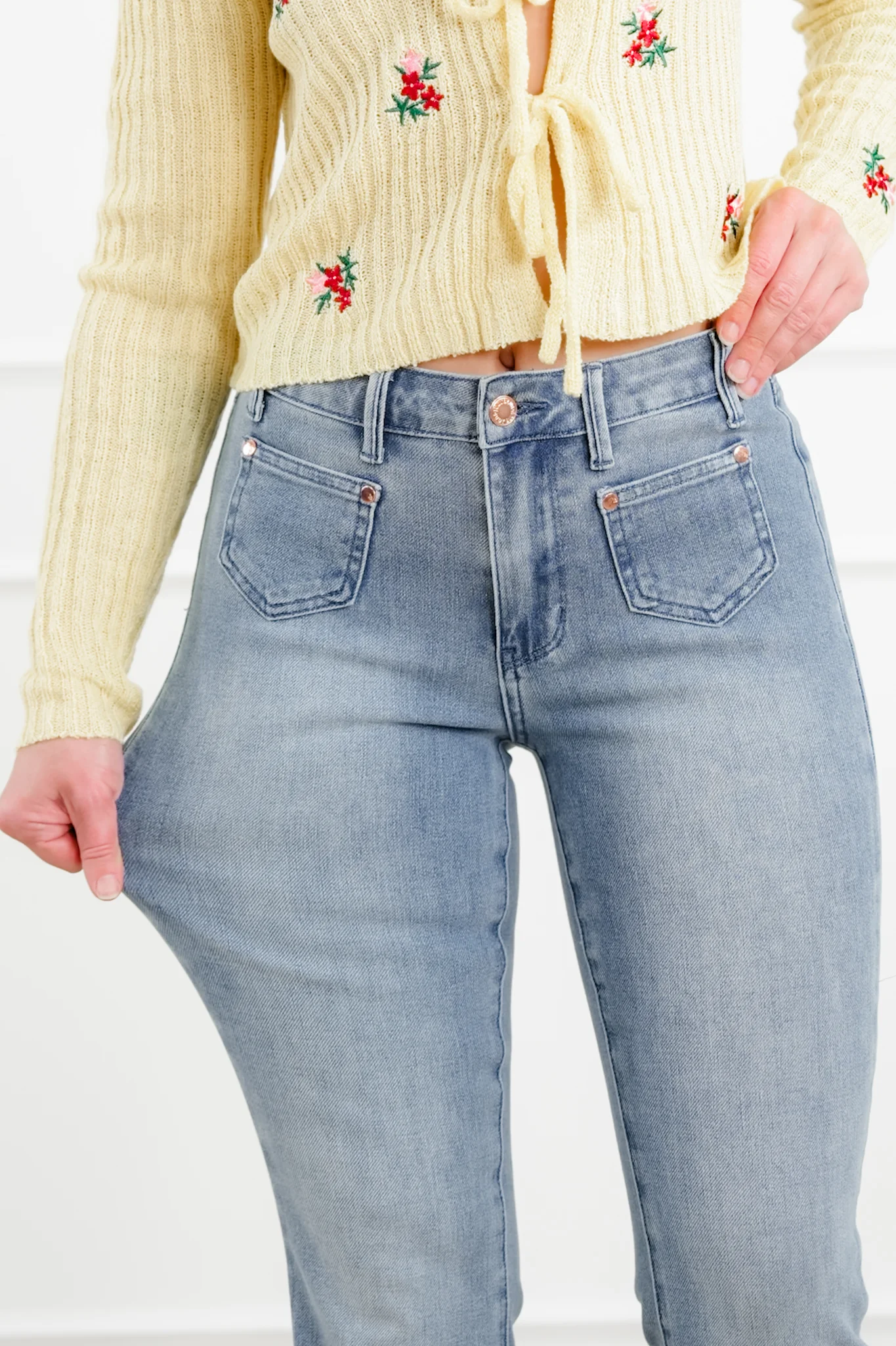 Judy Blue Sunday Stroll Mid Rise Medium Wash Bootcut Jeans with Front Patch Pockets - Image 9