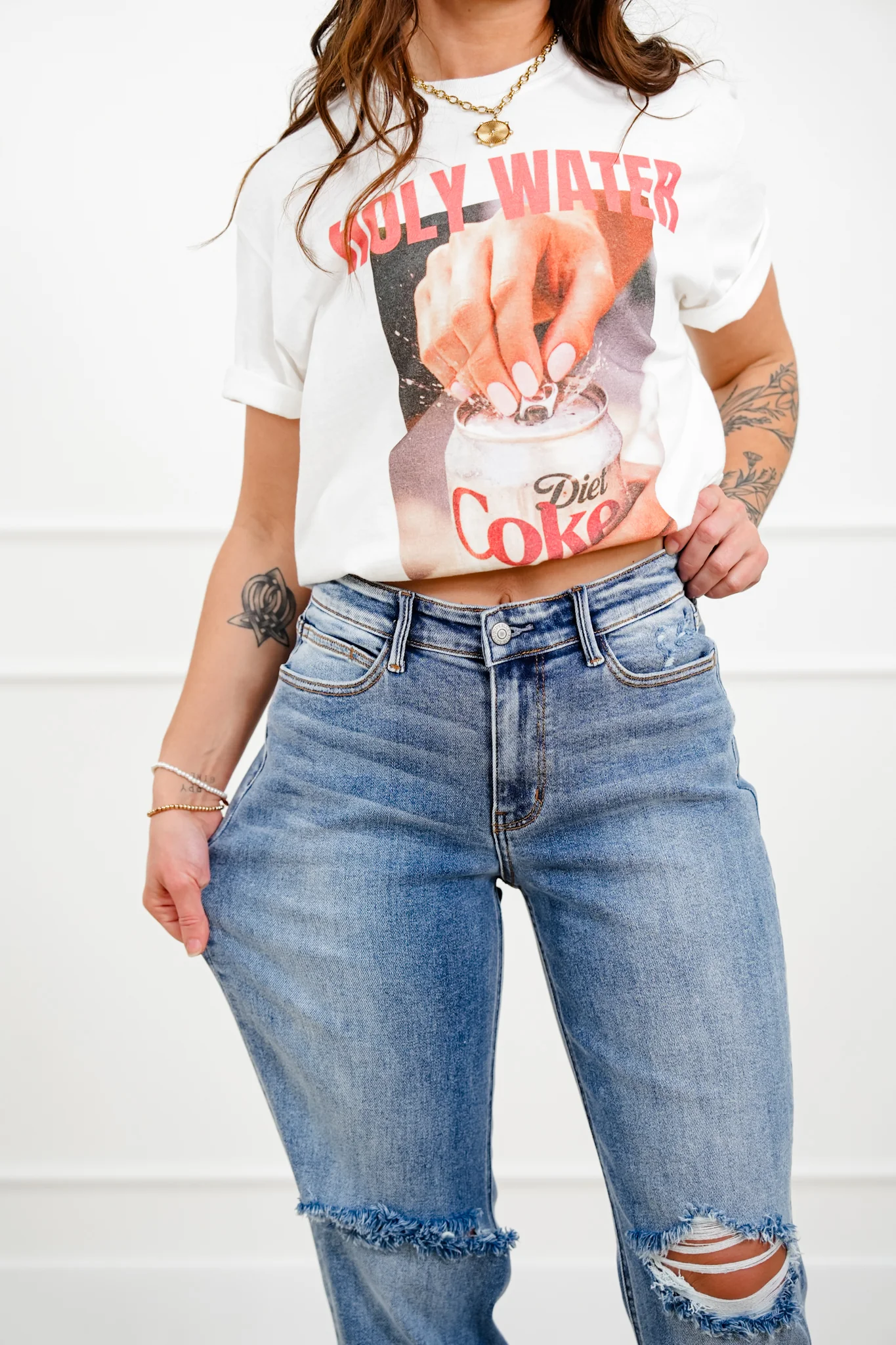 Judy Blue Mid Rise Medium Wash Distressed Boyfriend Jeans with Cuff - Image 11