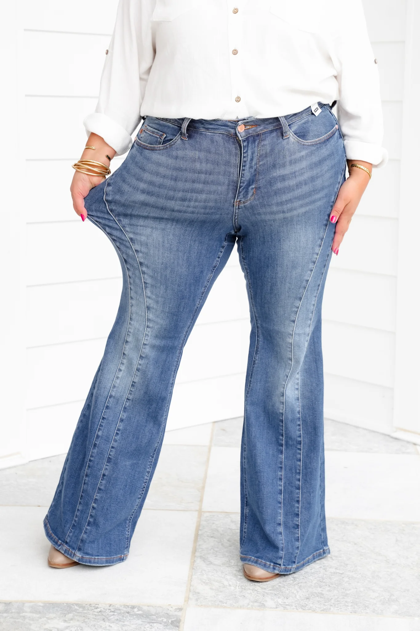 Restock! Judy Blue Golden Hour Mid Rise Flare Jeans with Double Angular Seam - Image 15