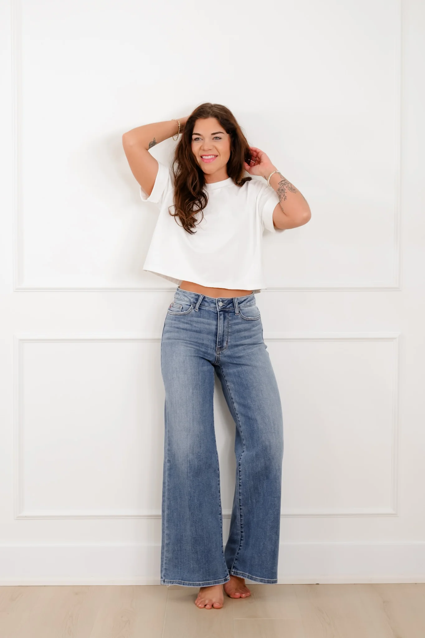 Judy Blue "The Lola" Multiple Inseam Medium Wash Retro Wide Leg Jeans - Image 11