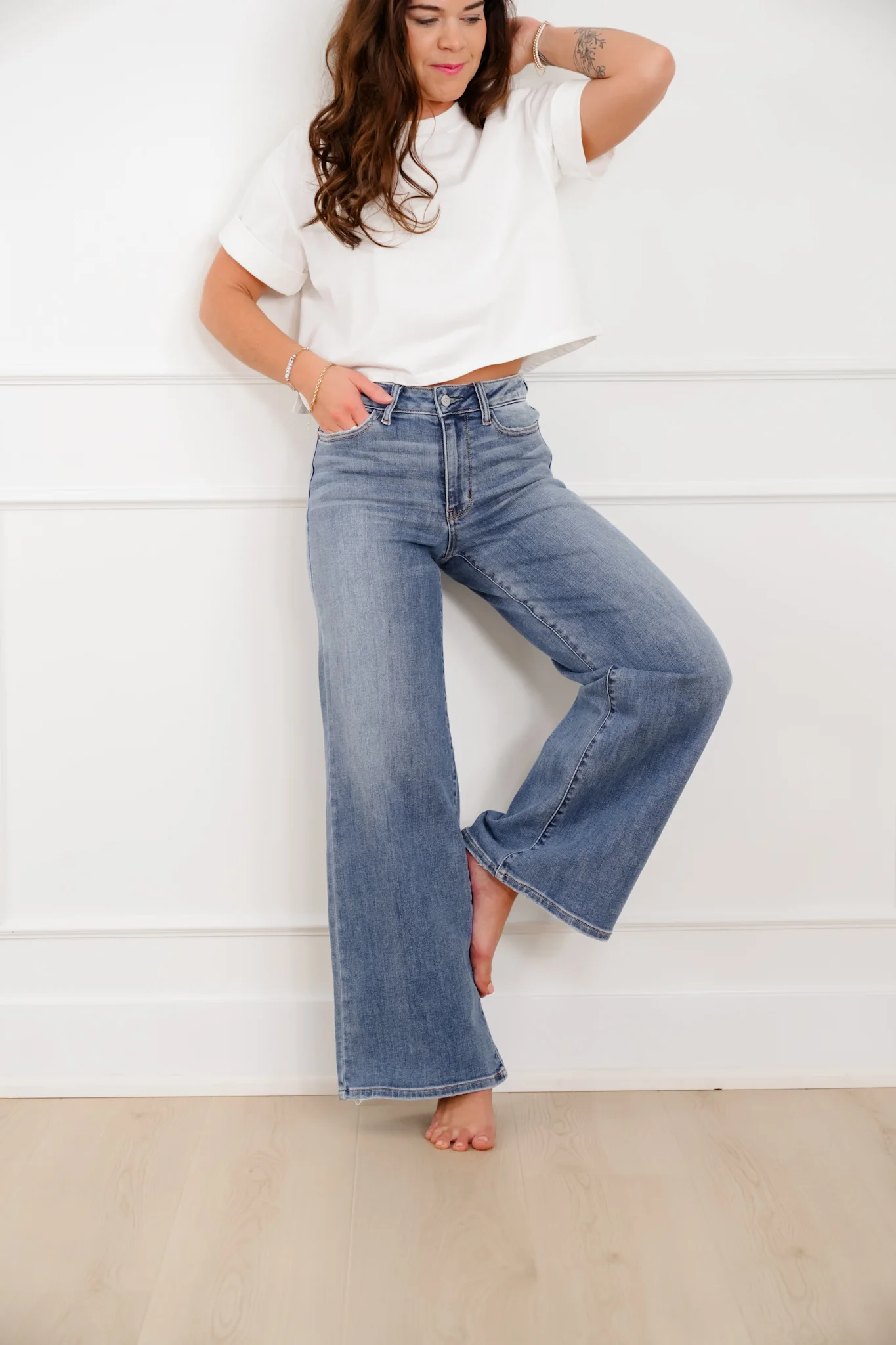 Judy Blue "The Lola" Multiple Inseam Medium Wash Retro Wide Leg Jeans - Image 12