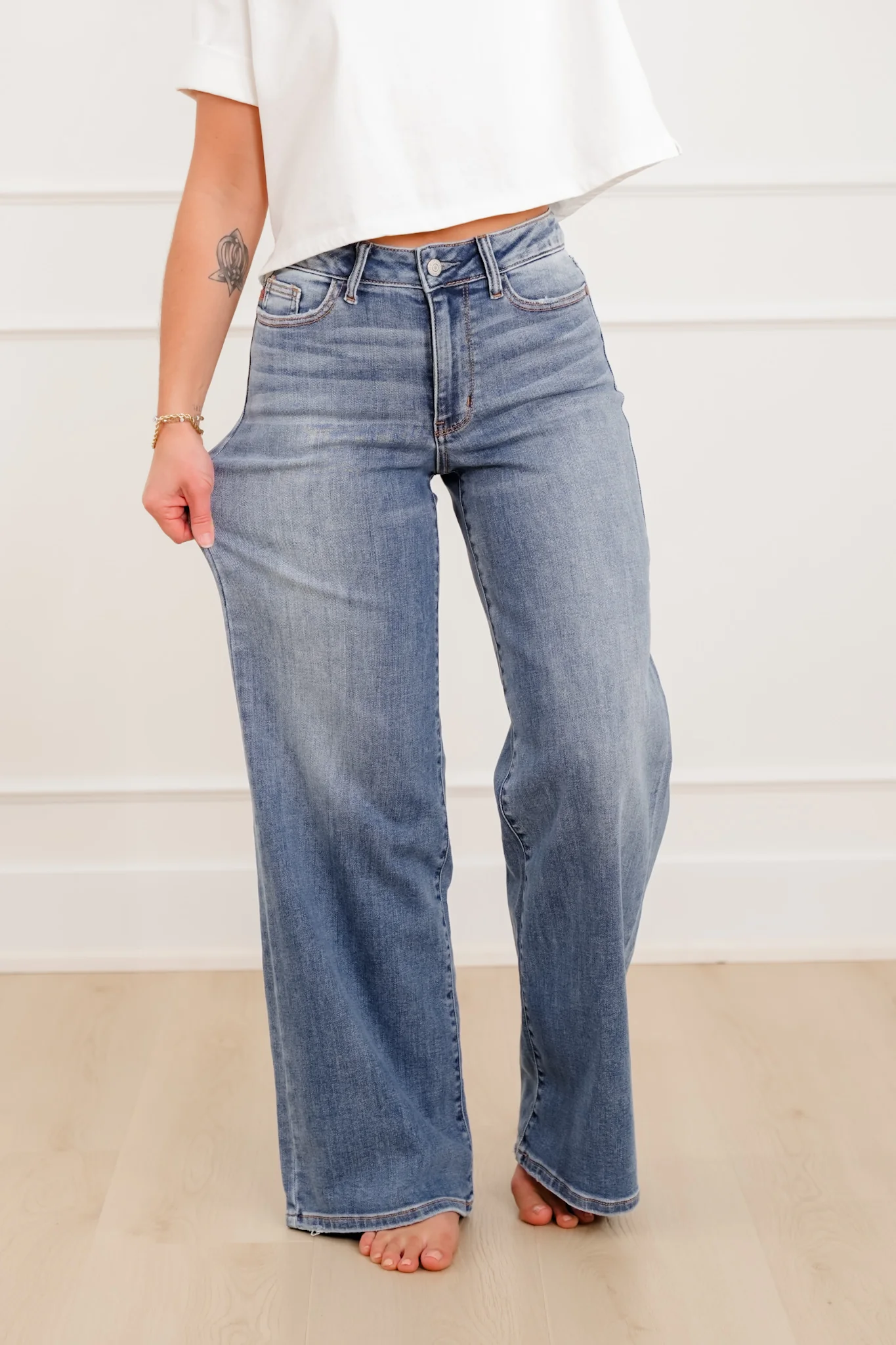 Judy Blue "The Lola" Multiple Inseam Medium Wash Retro Wide Leg Jeans - Image 13