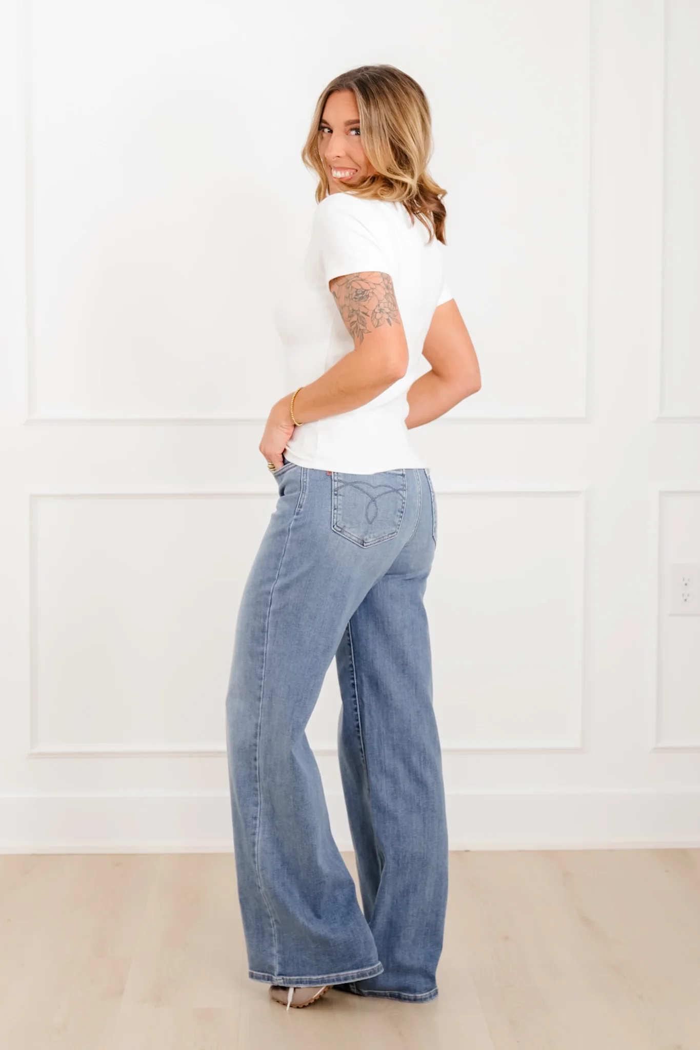 Judy Blue "The Lola" Multiple Inseam Medium Wash Retro Wide Leg Jeans - Image 17