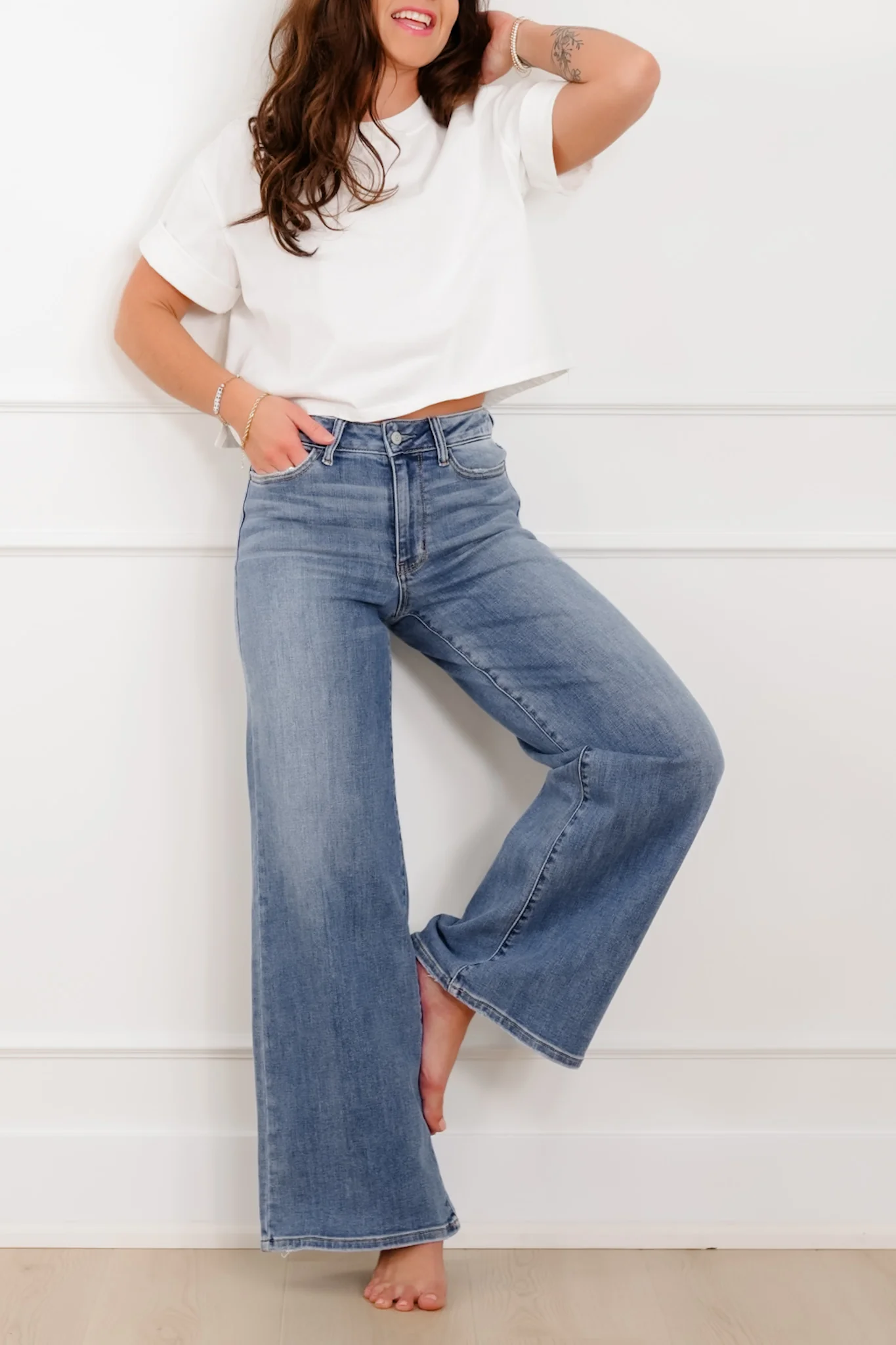 Judy Blue "The Lola" Multiple Inseam Medium Wash Retro Wide Leg Jeans - Image 3