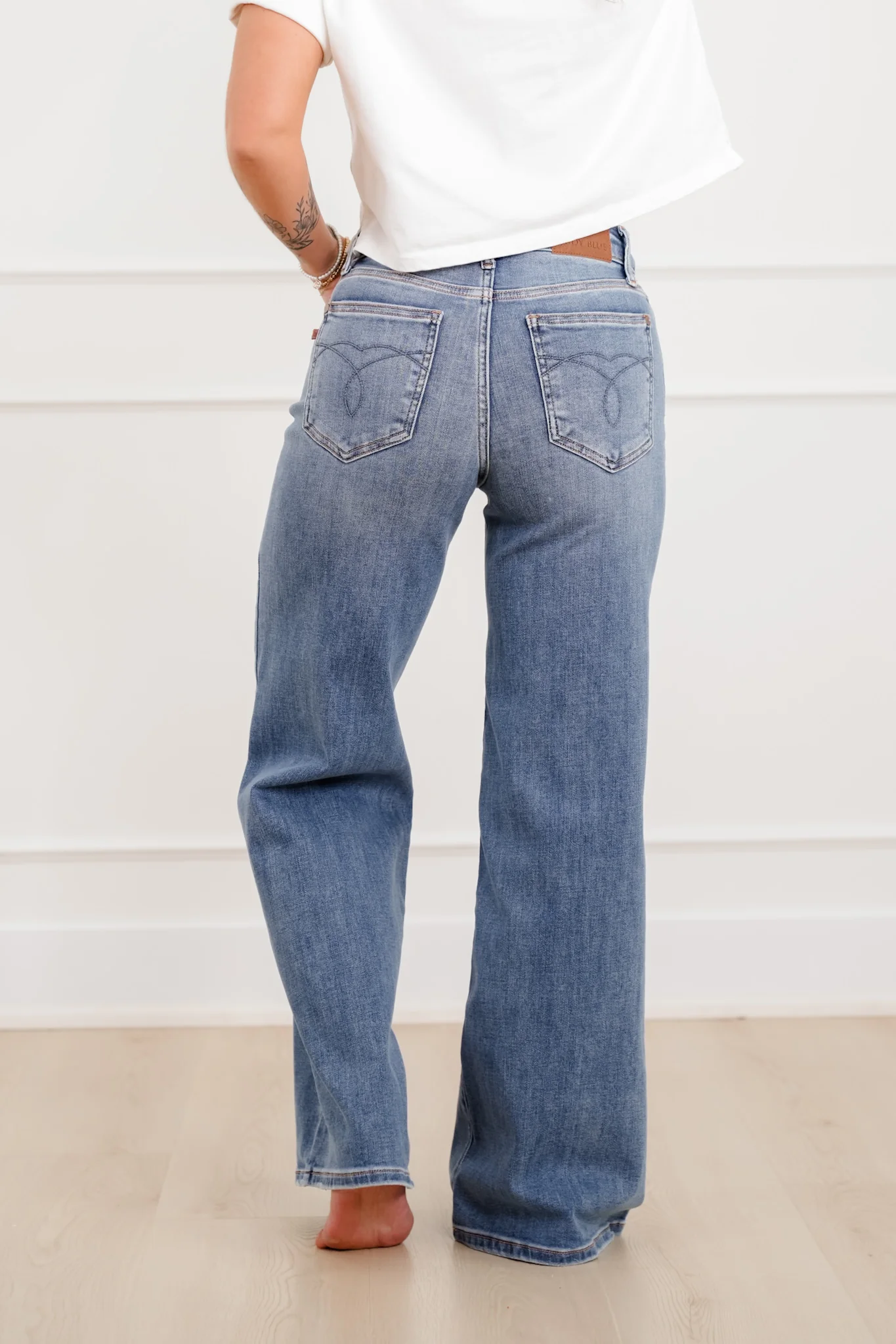 Judy Blue "The Lola" Multiple Inseam Medium Wash Retro Wide Leg Jeans - Image 5