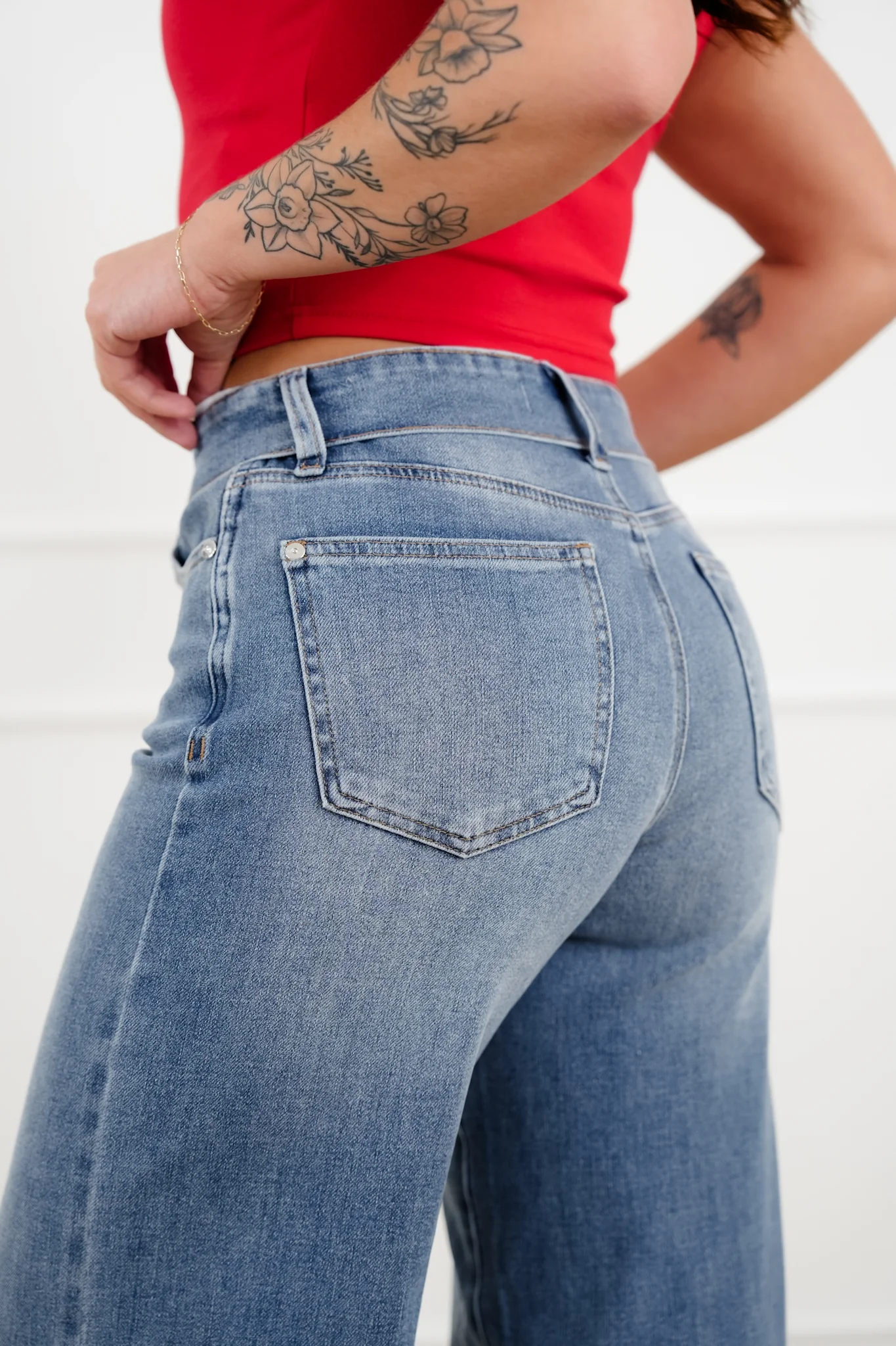 Judy Blue Catching Feelings Mid Rise Medium Wash Straight Leg Jeans with Folded Over Waistband - Image 5