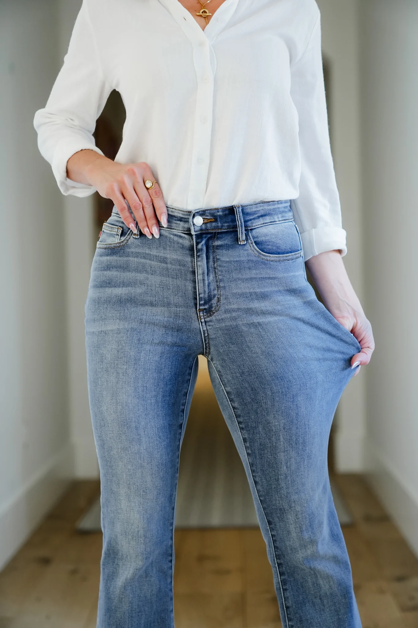 Judy Blue Multi-Inseam Mid-Rise Medium Wash Trouser Flare Jeans - Image 3