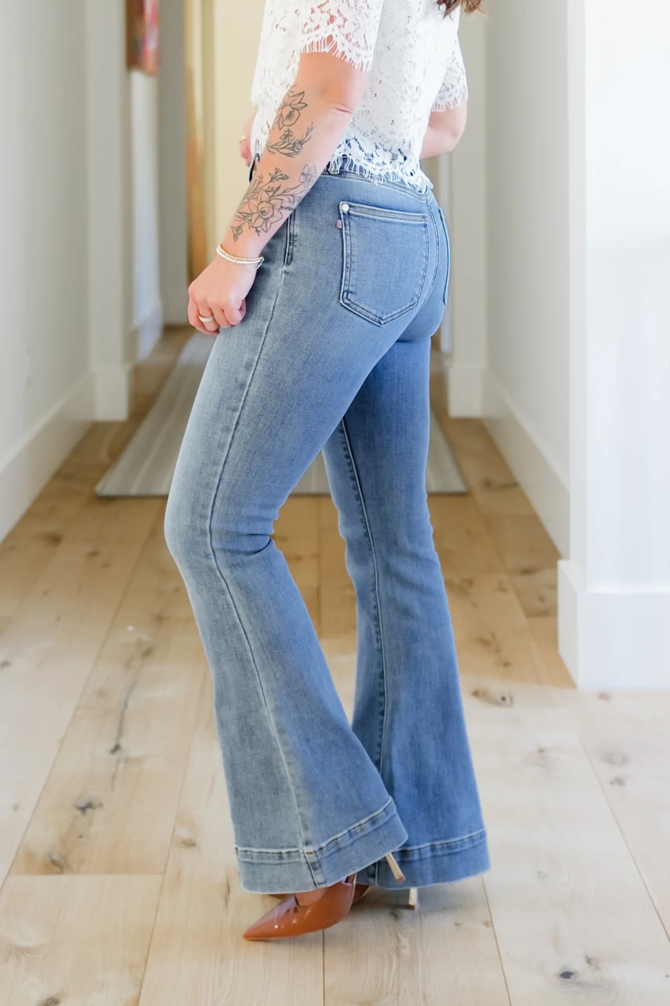 Judy Blue Multi-Inseam Mid-Rise Medium Wash Trouser Flare Jeans - Image 6