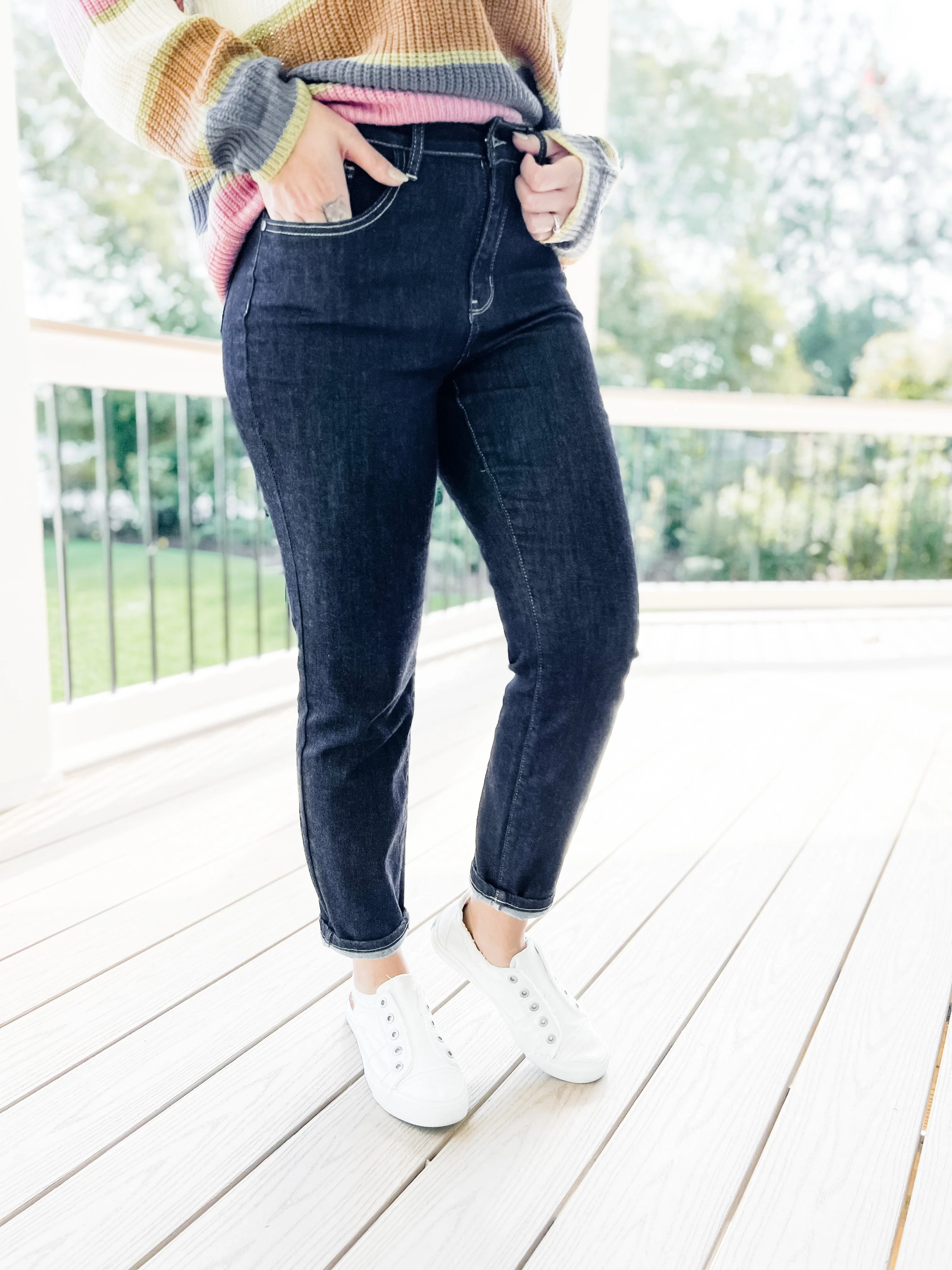 Judy Blue MidNight Dark Wash Rinse Mom Jeans - Image 9