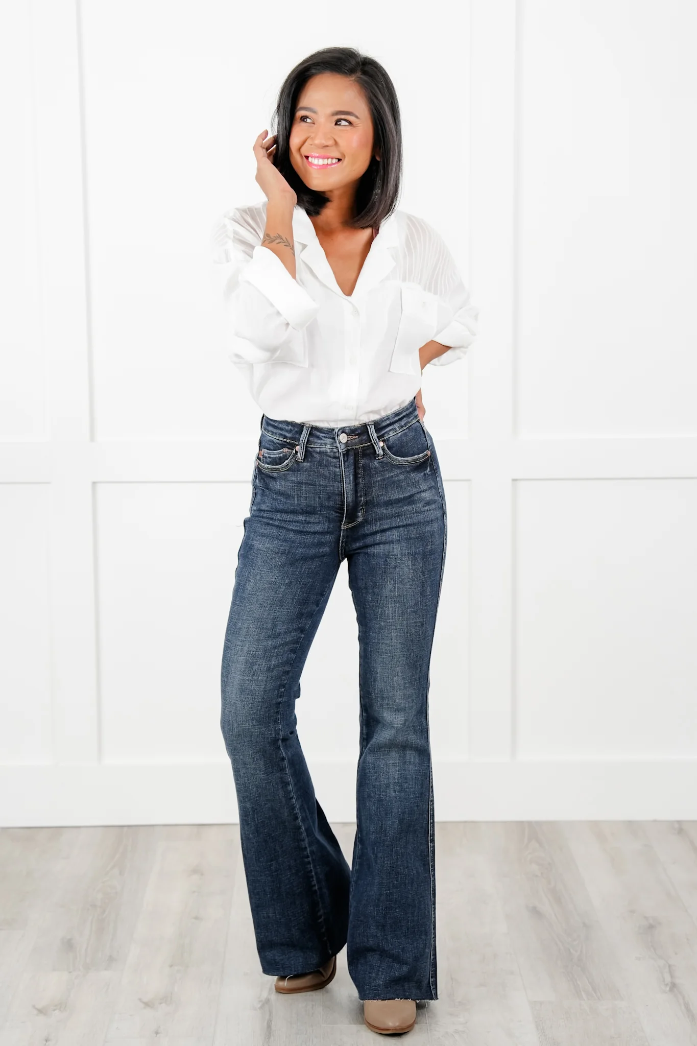 Restock! Judy Blue The Amelia Dark Wash Tummy Control Flare Jeans with Booty Lifting - Image 8
