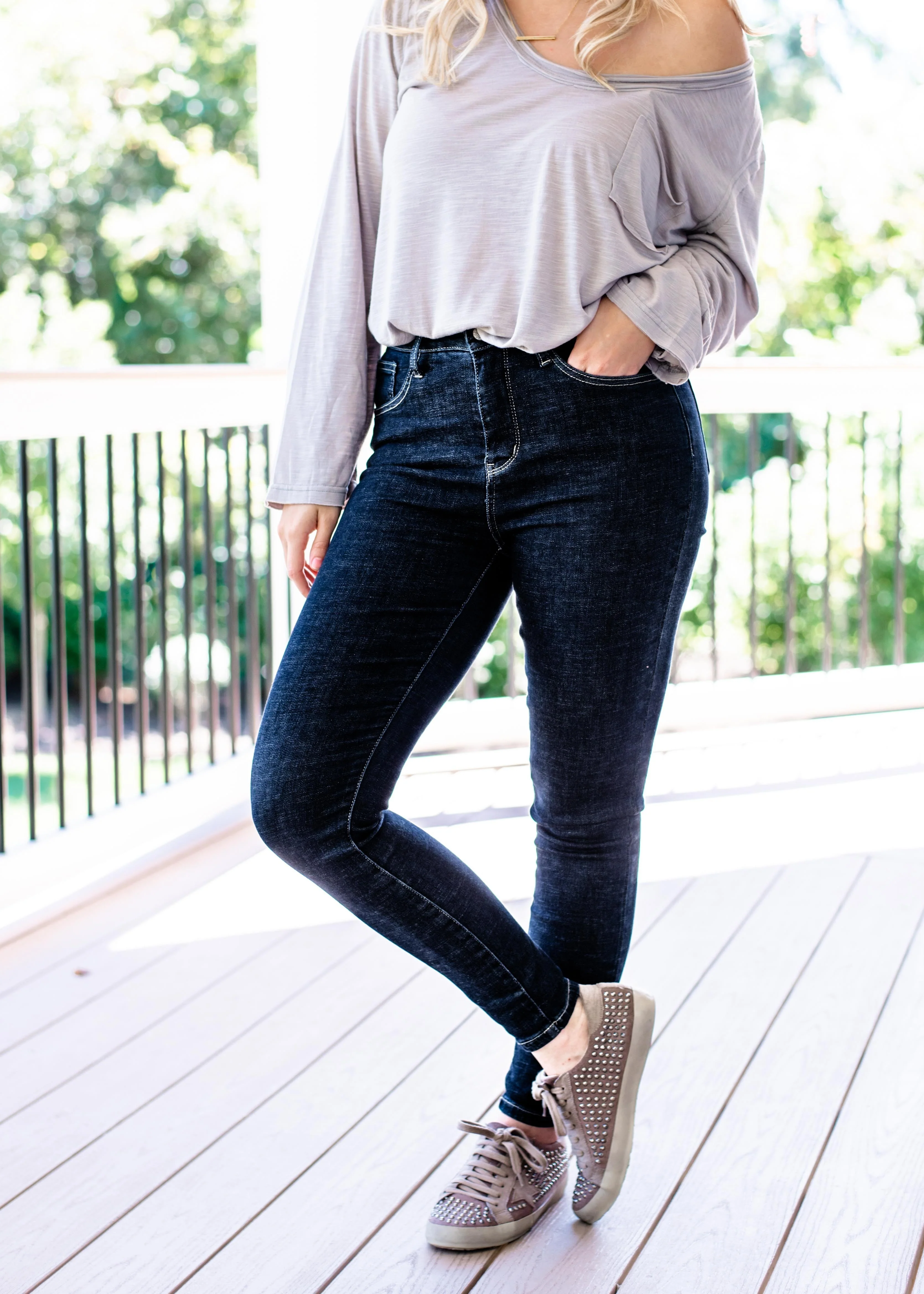 Judy Blue Tummy Control Suck it up Buttercup Dark Wash Skinny Jeans - Image 10