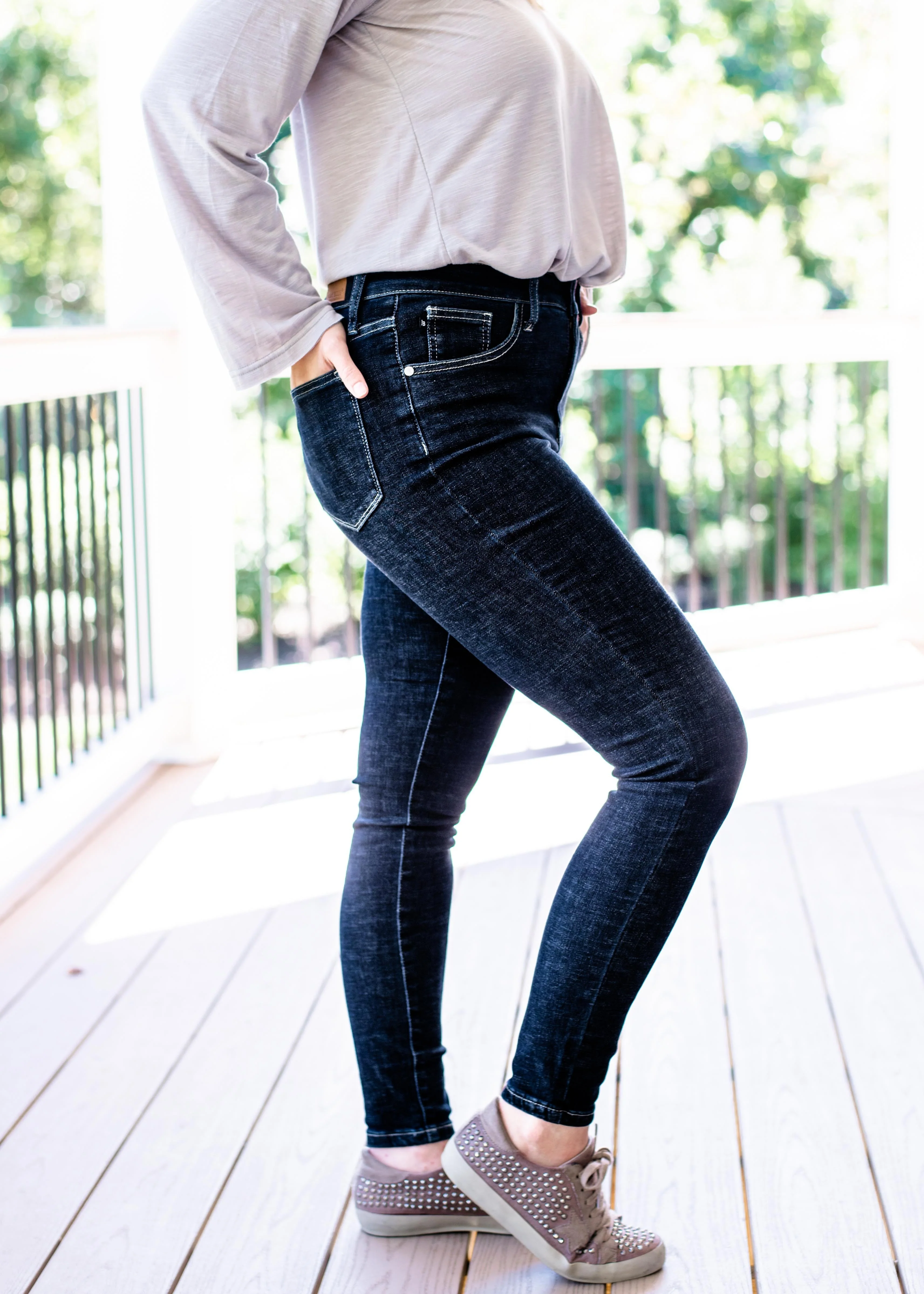 Judy Blue Tummy Control Suck it up Buttercup Dark Wash Skinny Jeans - Image 11