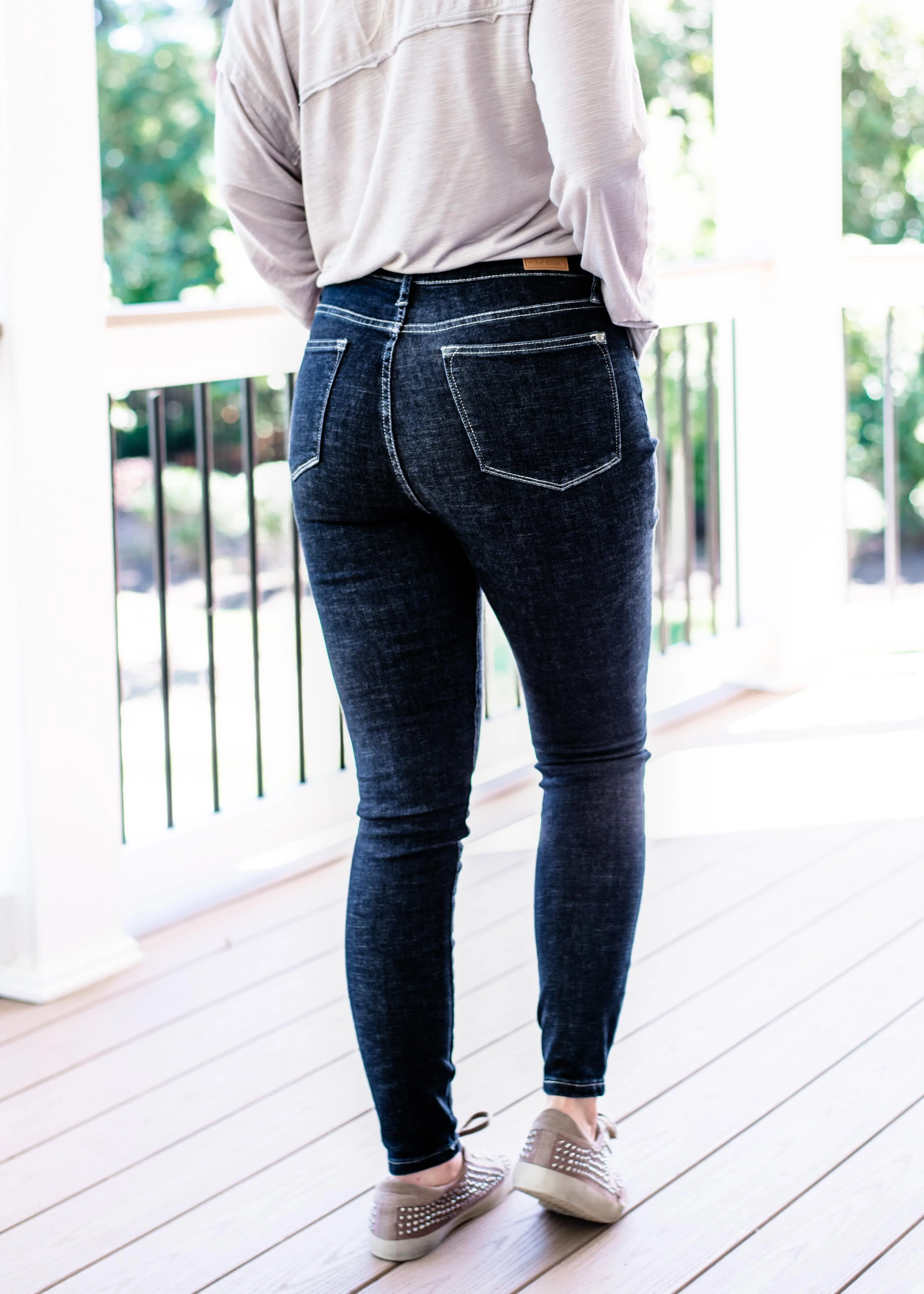 Judy Blue Tummy Control Suck it up Buttercup Dark Wash Skinny Jeans - Image 13