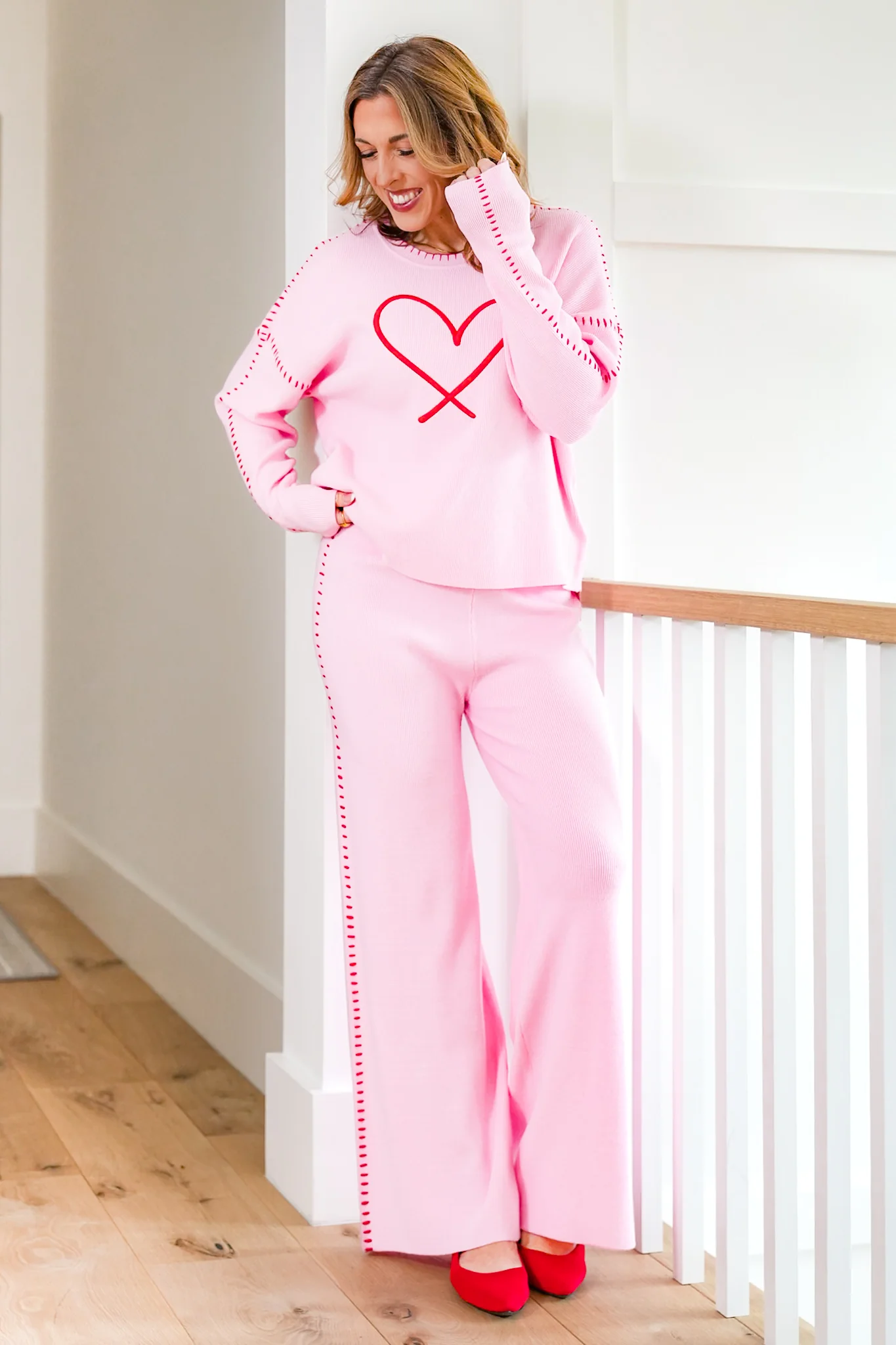 Knit Elastic Waist Pants with Blanket Stitch Trim - Image 2