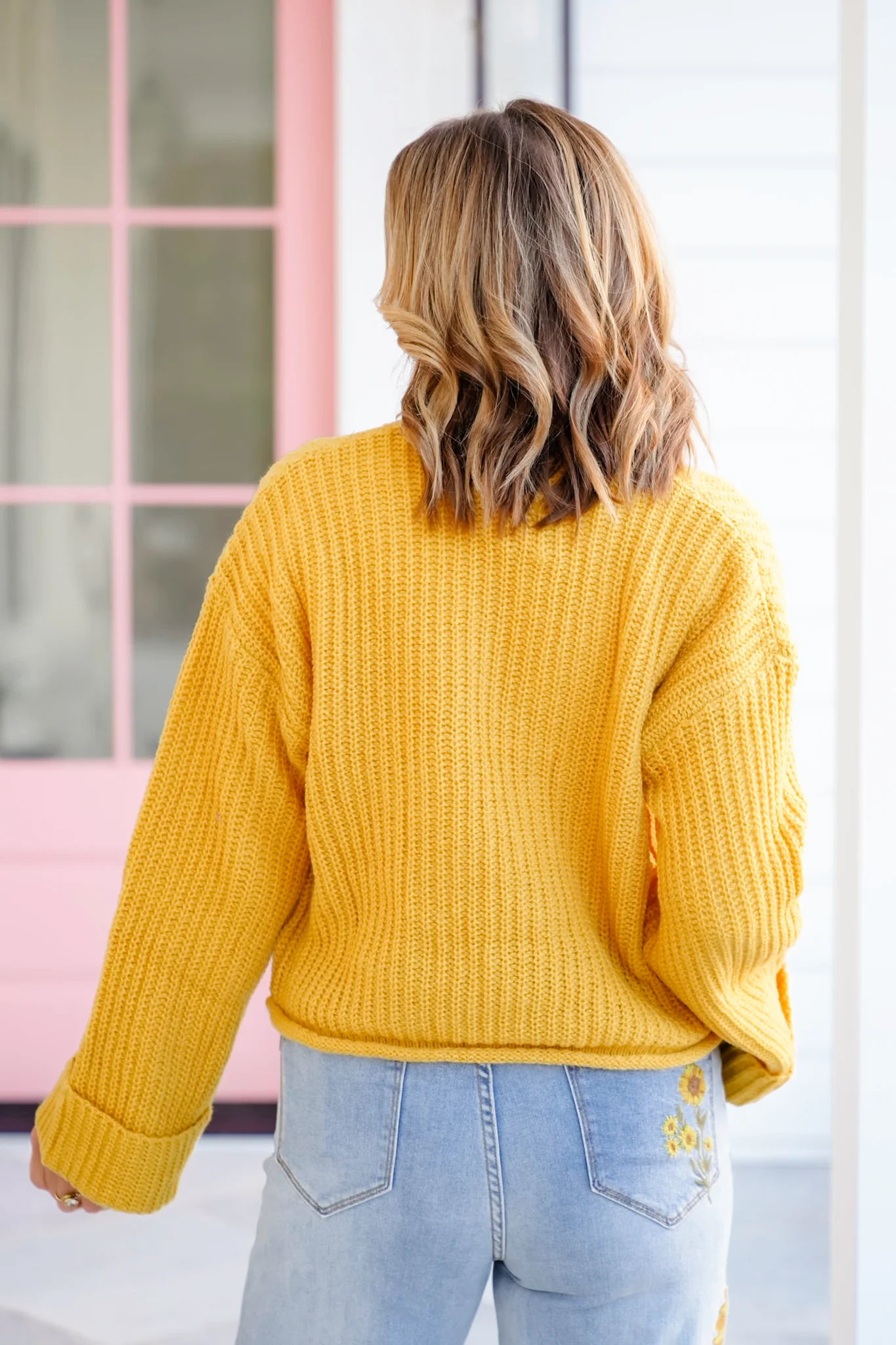 Knit Long Cuff Sleeve Gold Button Down Cardigan - Image 14
