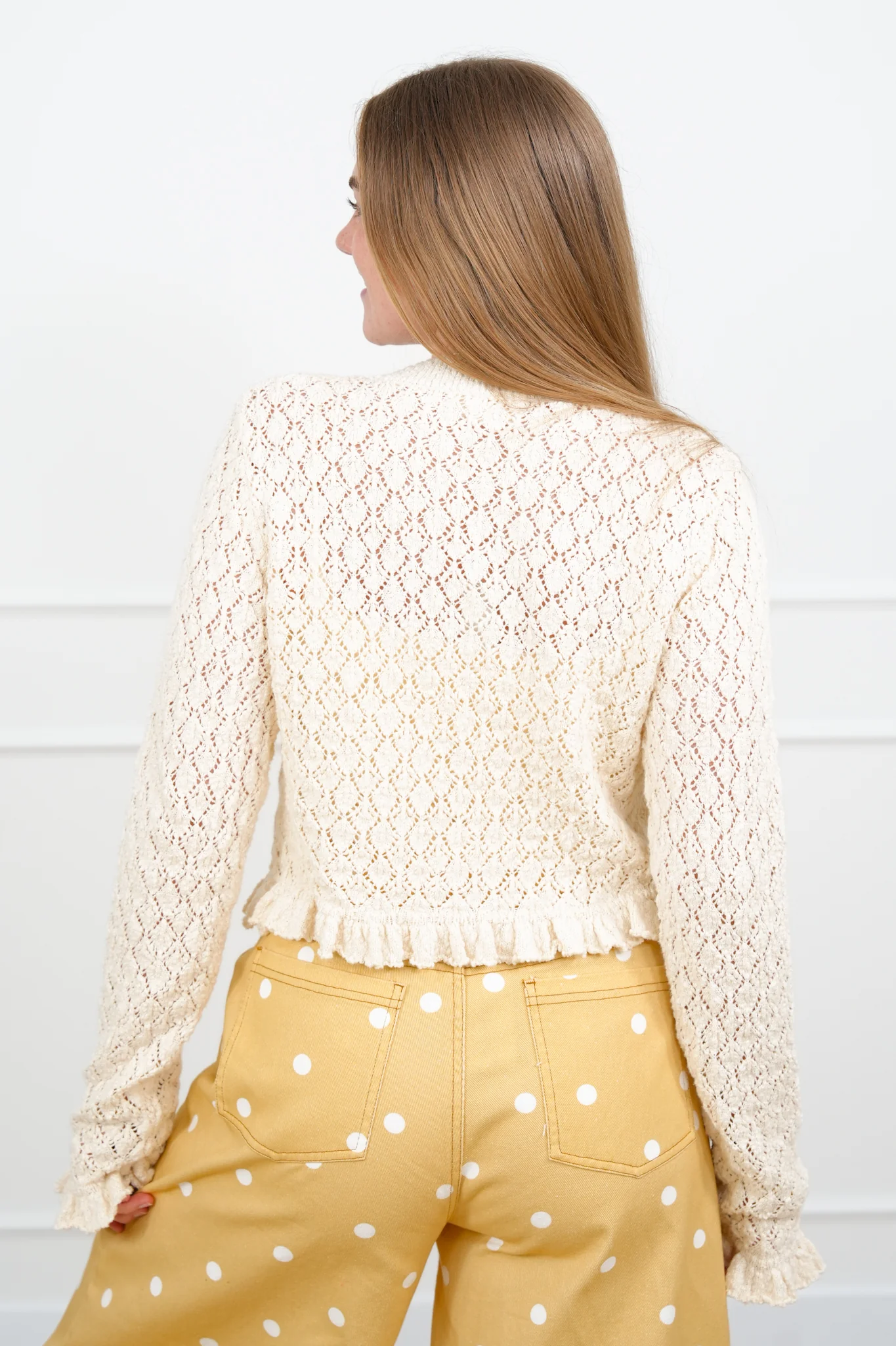 Restock! Knit Long Sleeve Button Down Ruffle Trim Cardigan - Image 4